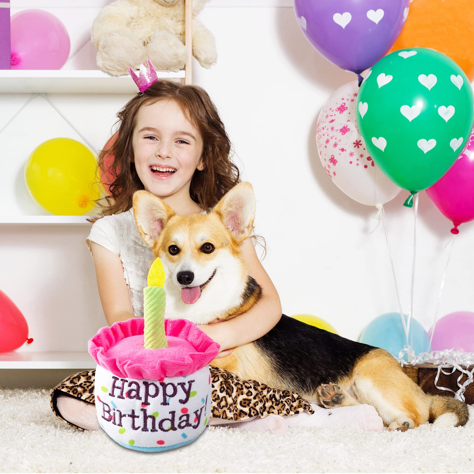 Ushang Pet Dog Birthday Cake Toys, Happy Birthday Cake Shaped Squeaky Dog Toys For Small & Medium Dogs | Funny Dogs Gifts | Plus