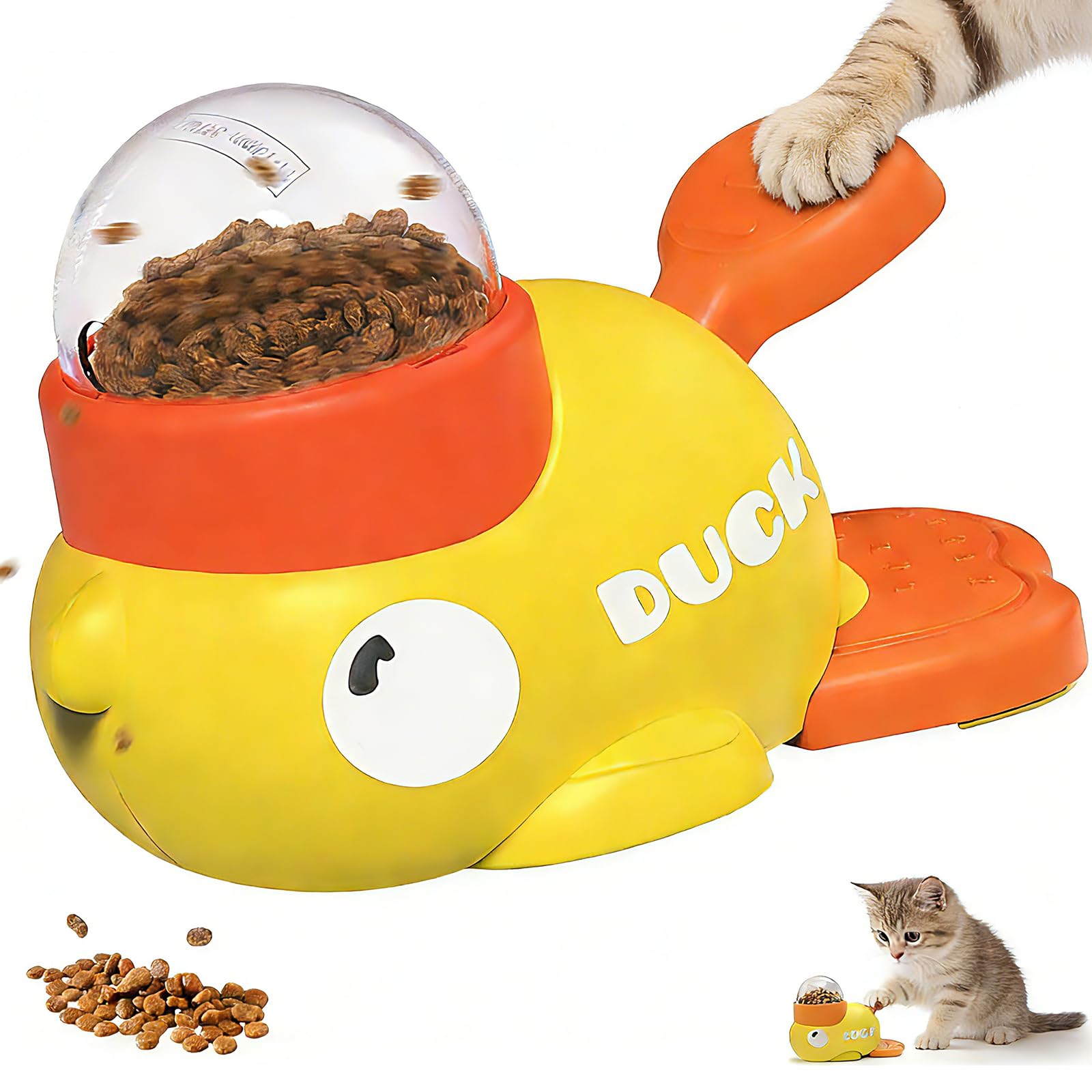 Cat & Small Dog Interactive Treat Dispenser Toy, 2-in-1 Duck Shaped Slow Feeder, Mentally Stimulating Puzzle Toy, Reduces Bloati