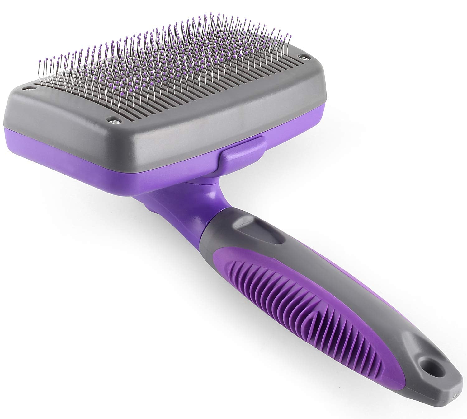 Hertzko Self-Cleaning Slicker Brush for Dogs & Cats - Grooming Tool for Shedding, Sensitive Skin, Regular Size, Purple