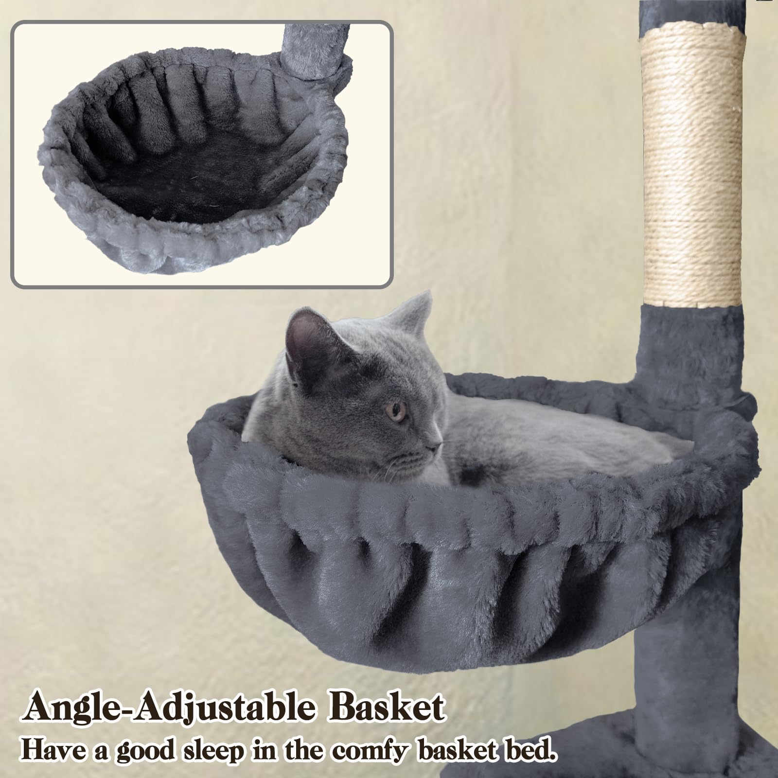 Pempet 70' Cat Tree Tower For Indoor Cats, Multi-Level Cat Tower Condo With Sisal Scratching Post (Dark Gray)