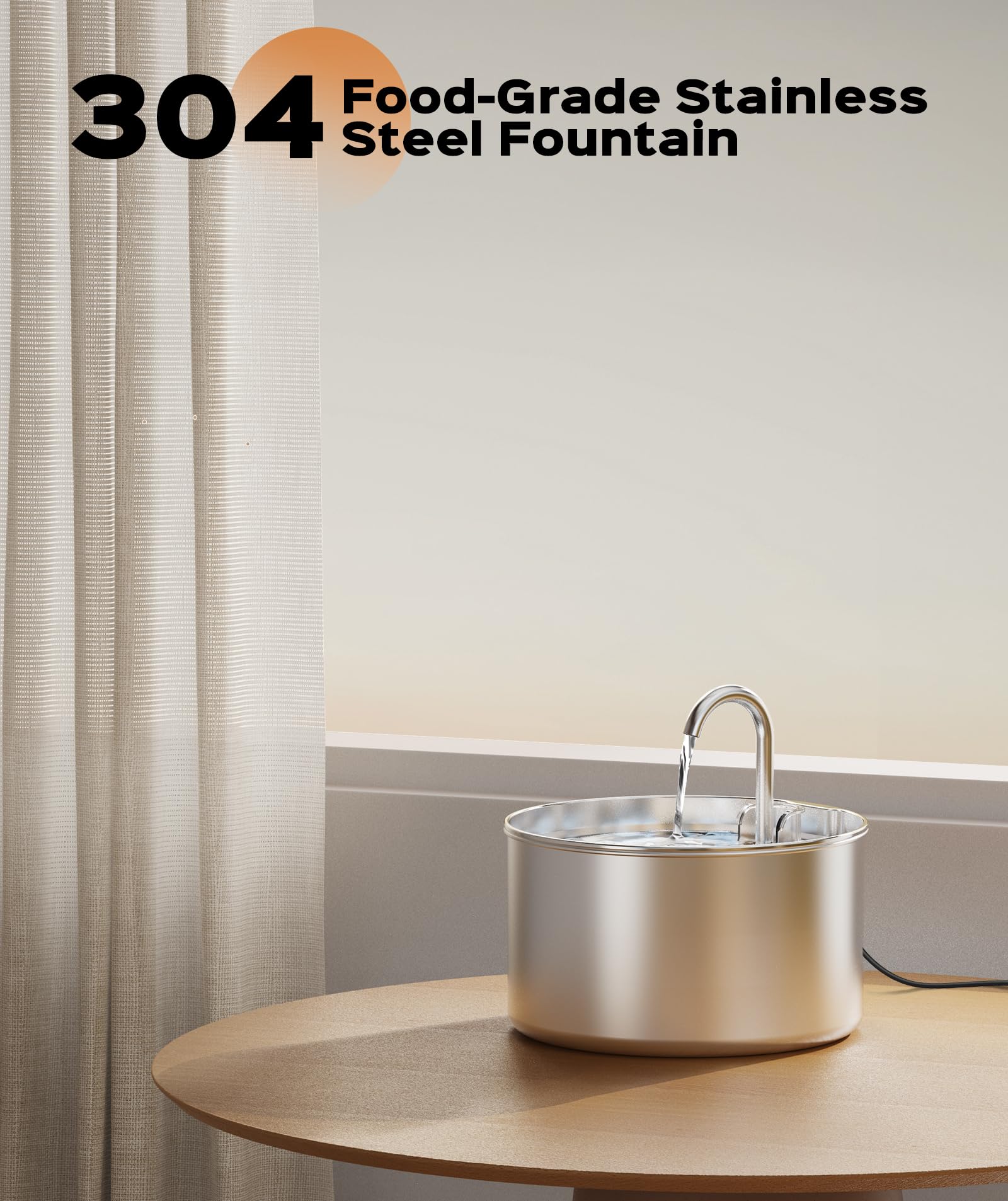 Cat Water Fountain Stainless Steel + 6 Filters + 3 Sponges - Pet Water Fountain 24/7 Keep The Water Fresh 74Oz Capacity Ultra-Qu