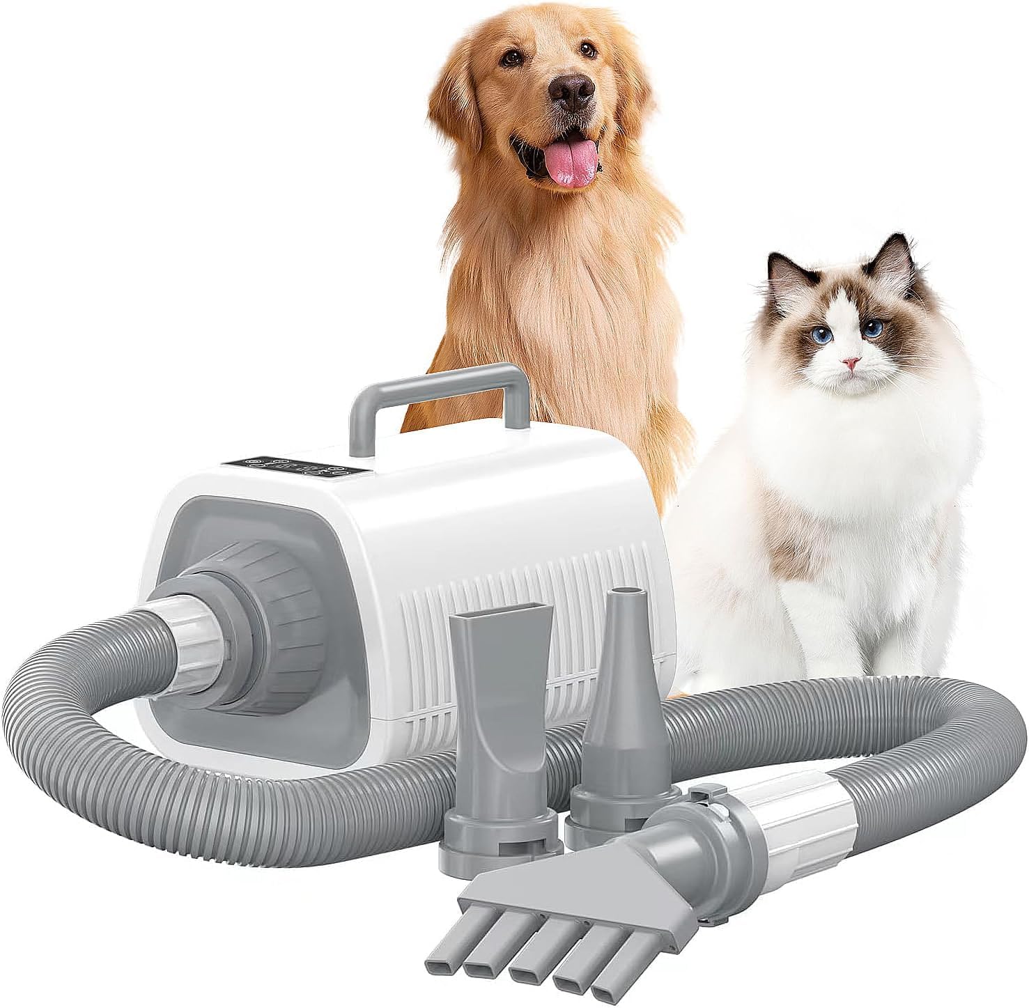 Pegnoy Dog Dryer, High-Speed Professional Pet Grooming Dryer, Cat Dryer, Fast Drying, 3 Different Nozzles, Suitable For All Kind