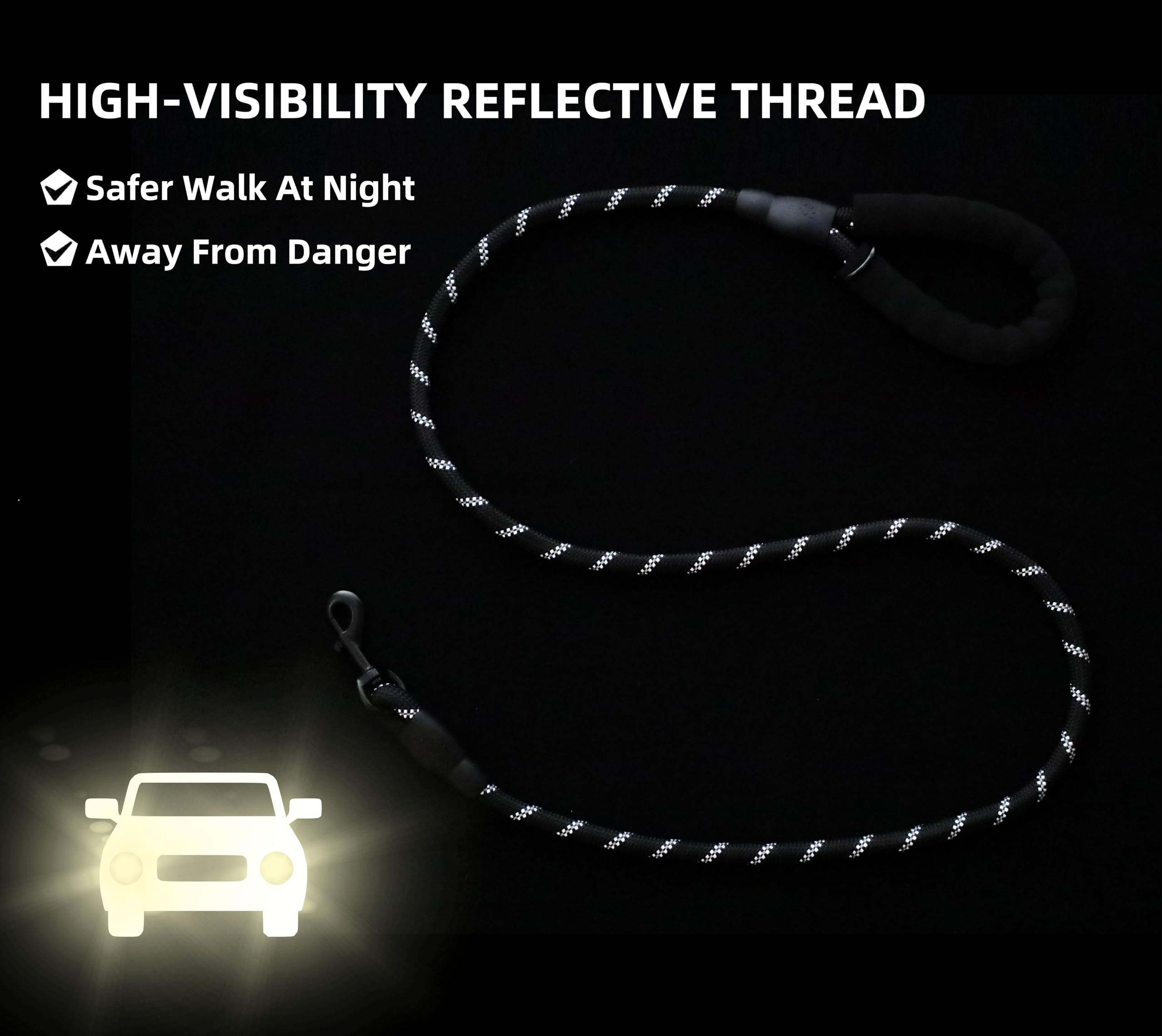 Vimfashi Heavy Duty Dog Leash With Padded Handle And Highly Reflective Threads Pet Leashes For Medium Or Large Dogs Can Hang Poo