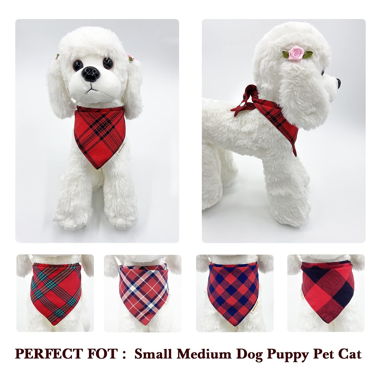 5Pcs Dog Bandanas With Button - Thick Triangle Bibs Dual Layer Soft Cotton Scarves For Small Medium Boy Girl Puppy Cat Pet Baby