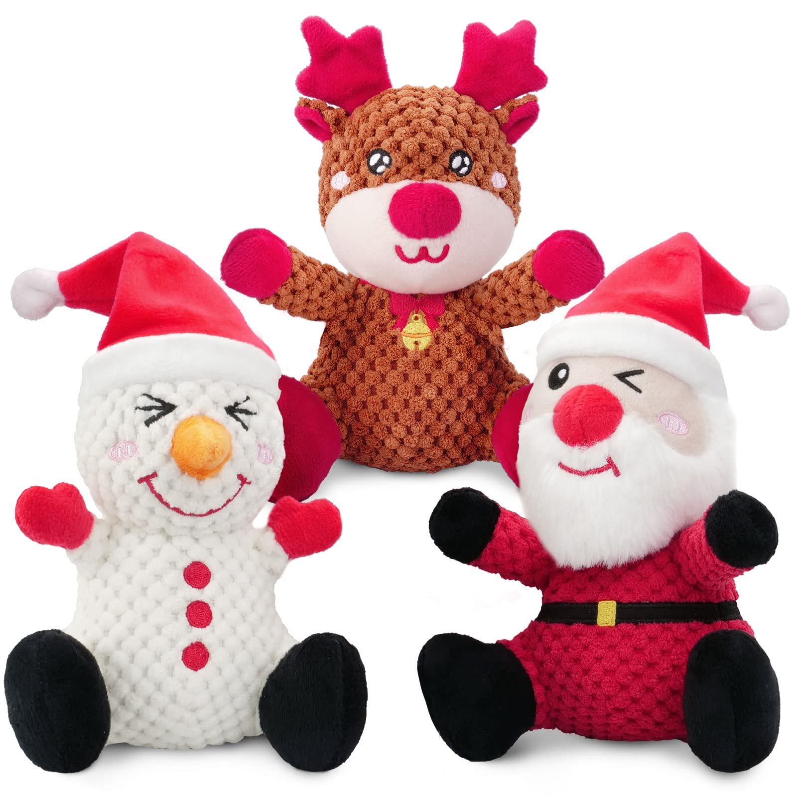 Epesiri Christmas Plush Dog Squeaky Toys For Large Breed, 3 Pack Durable Dog Toys For Medium Dogs, Cute Christmas Puppy Toys Wit