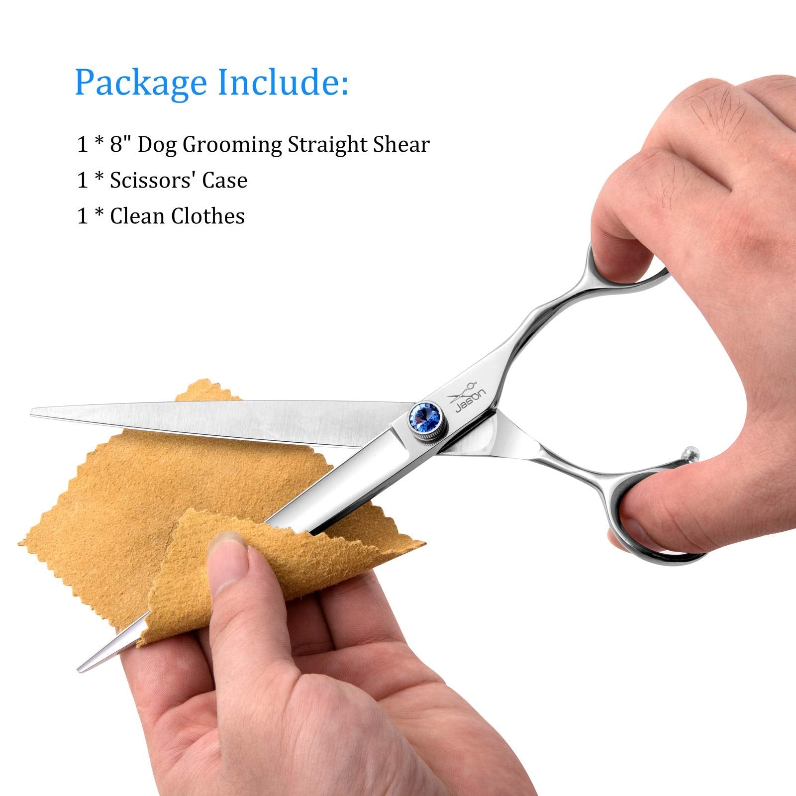 8' Straight Dog Grooming Scissors Long Pets Grooming Shears Premium Cats Trimming Kit With Offset Handle And A Jewelled Screw Sharp Comfortable Durable Light-Weight