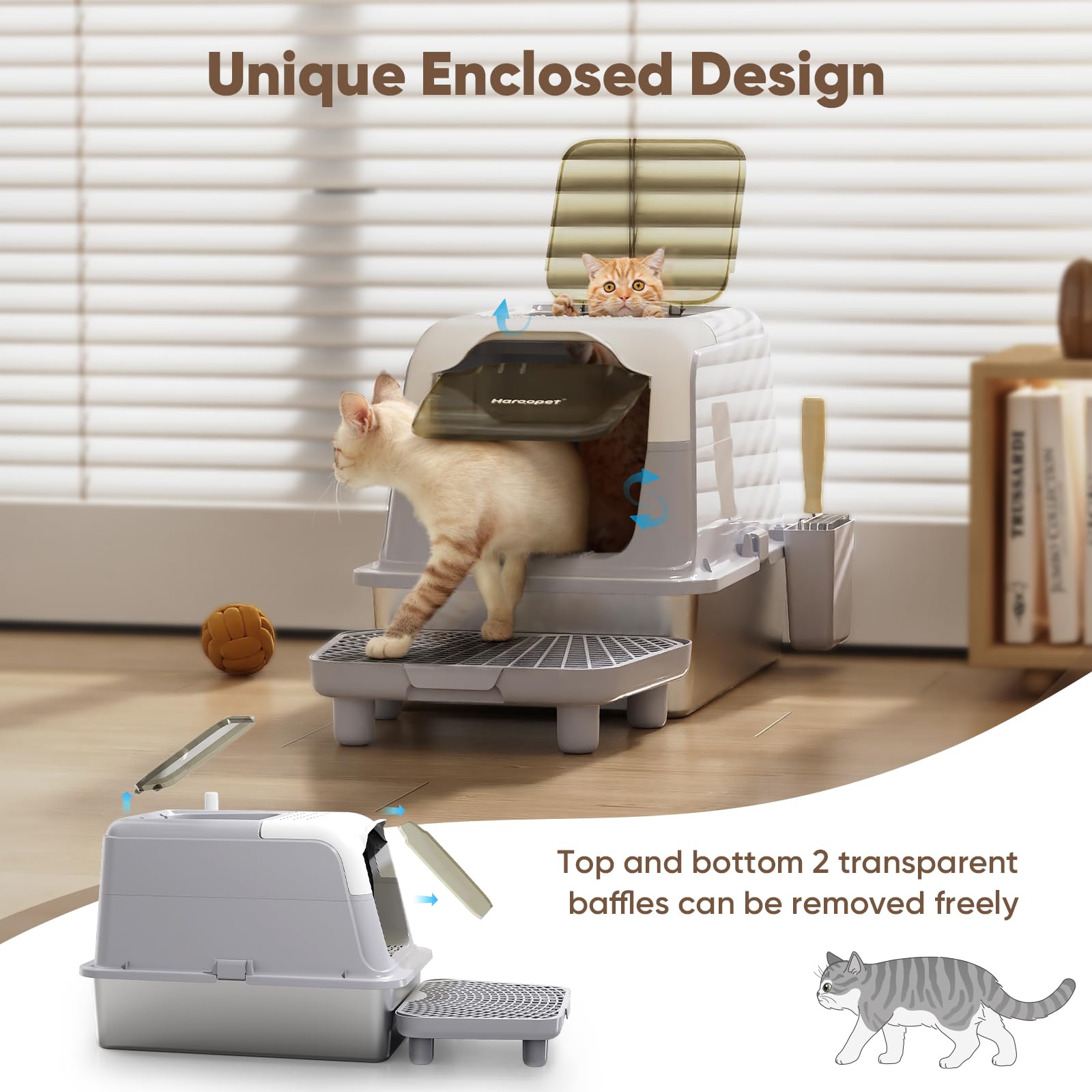 Haroopet Stainless Steel Litter Box With Lid,Xxl Extra Large Enclosed Metal Litter Box For Big Cat, Removable Front Entry Top Ex