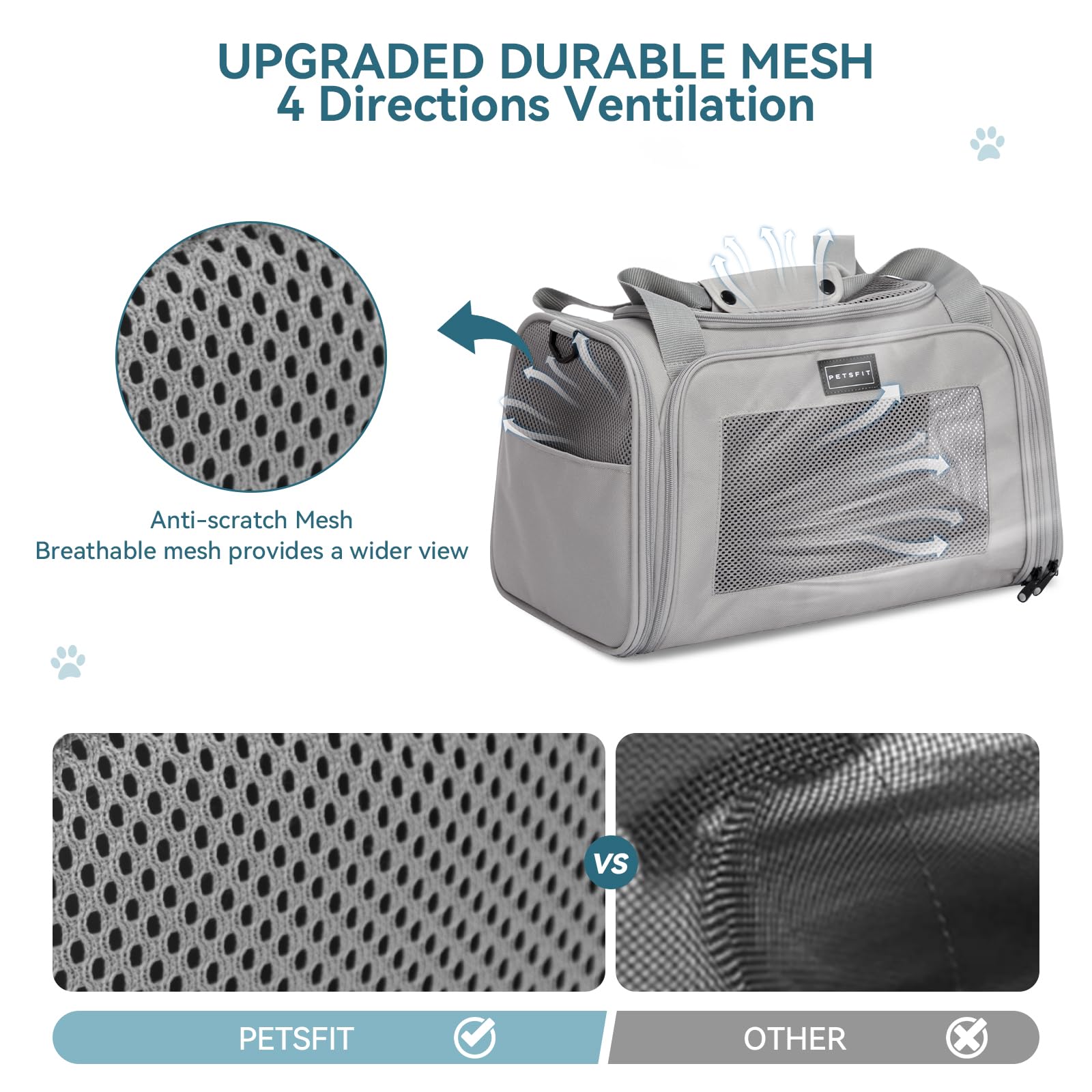 Petsfit Dog Carrier Cat Carriers For Puppies, Medium Cats Up To 25Lbs, Travel Soft Sided Pet Carrier (Large, Grey)