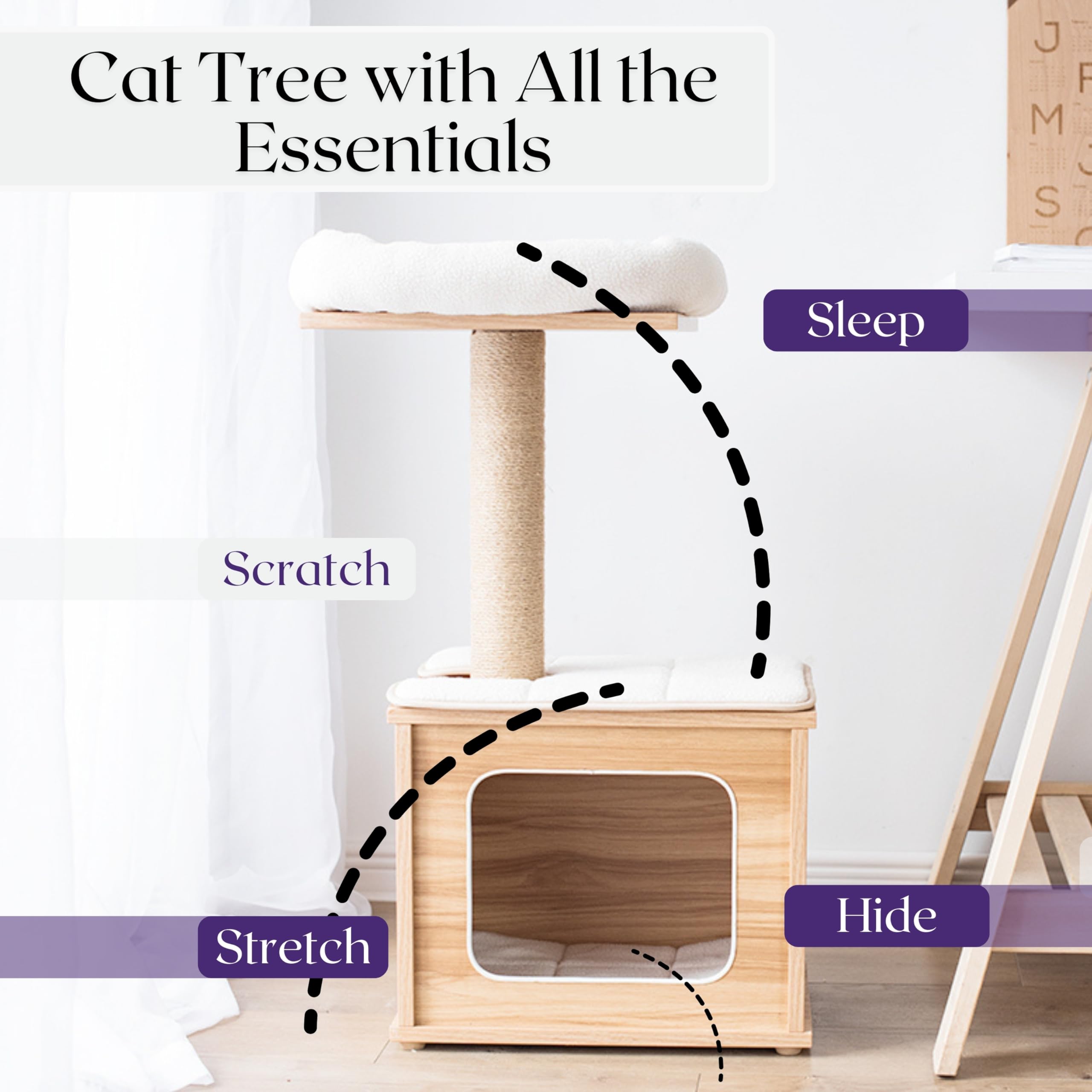 Catry Cat Tree With Feather Toy - Cozy Design Of Cat Hammock Allure Kitten To Lounge In, Cats Love To Lazily Recline While Playing With Feather Toy And Scratching Post, (Innovative Arrival)