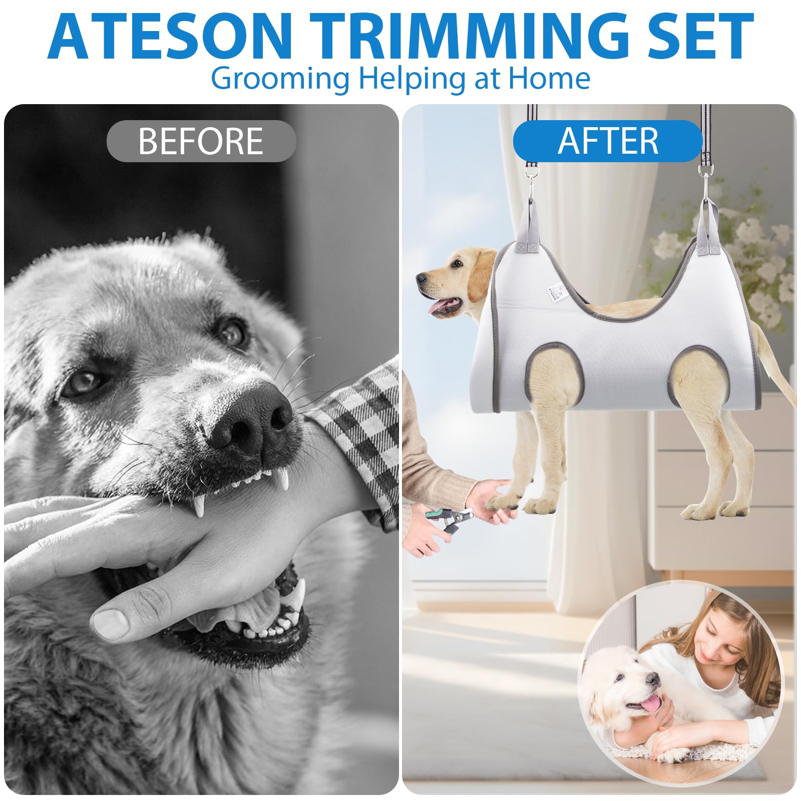 ATESON Pet Dog Grooming Hammock Harness for Medium Dogs Nail Trimming, Dog Sling for Cutting Nails, Dog Hanging Holder Hanger wi