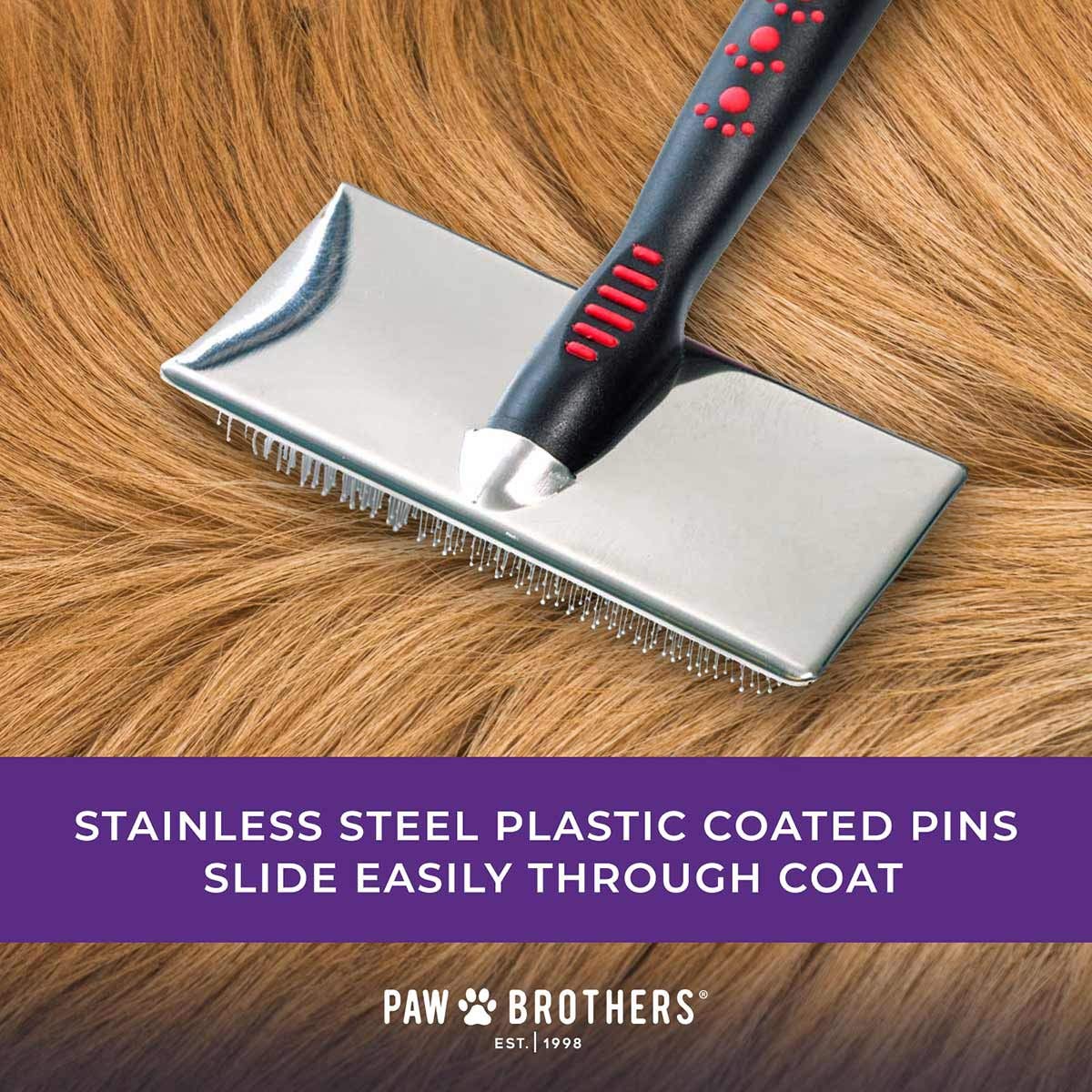 Paw Brothers Soft Pin Flat Slicker Brush For Dogs, Professional Grade Brush For Large Dogs, Coated Tips, Gentle On Skin, Remove Tangles And Mats, Maximum Coverage, Large