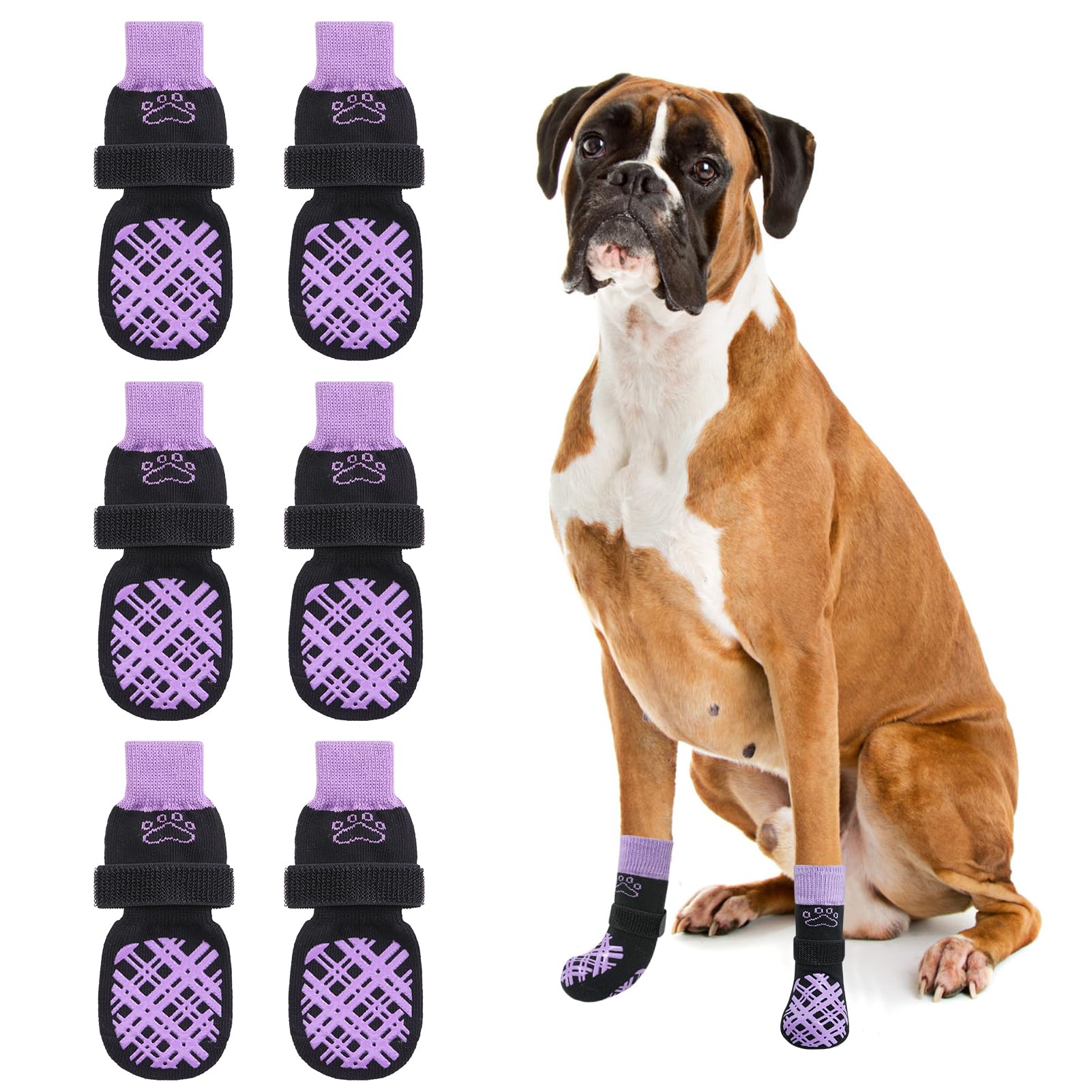 Beautyzoo Dog Socks To Prevent Licking - Hardwood Floor Protection - Double Side Grips, Traction Control, Anti Slip Socks For Sm