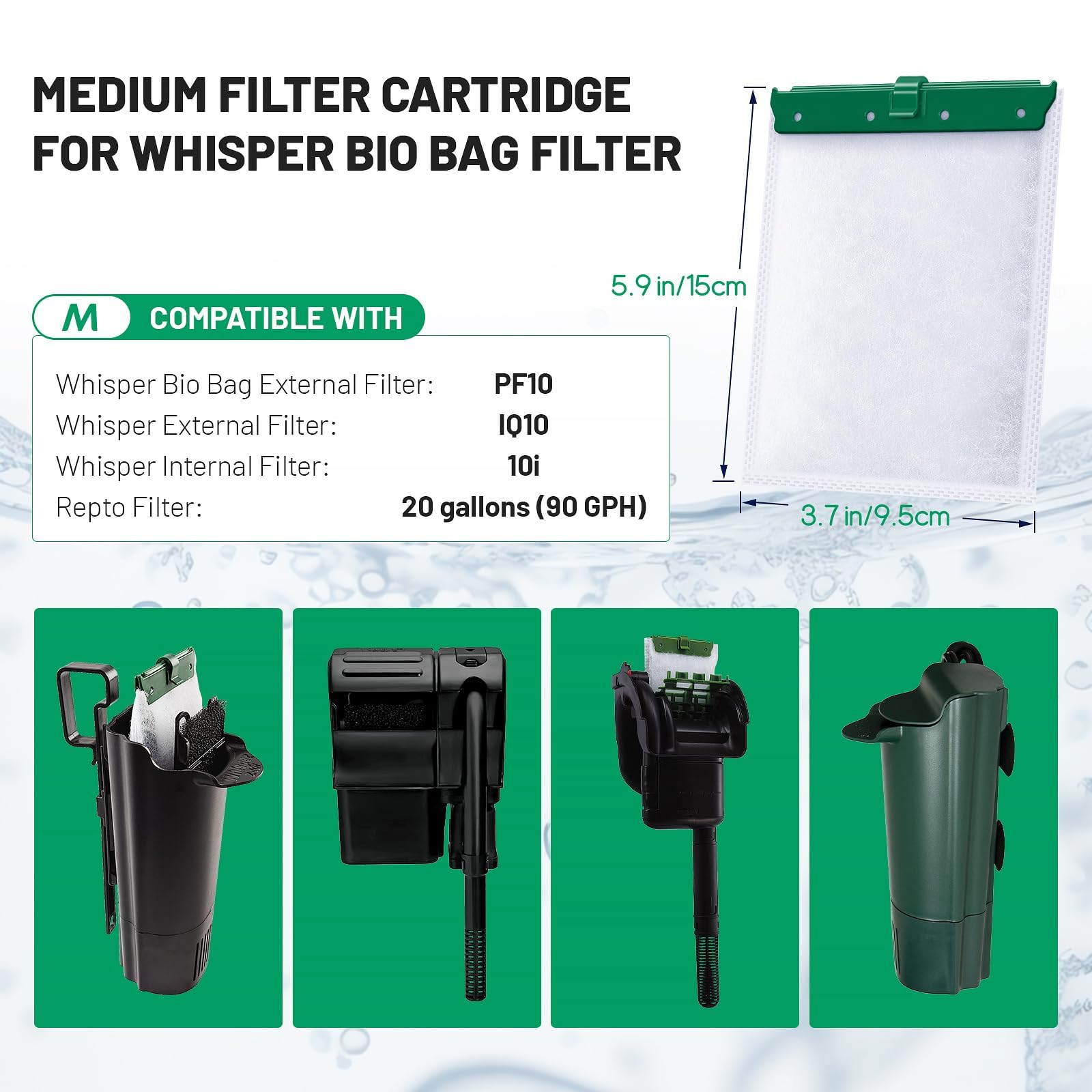 Esctabalt 10 Count Medium Filter Cartridges Compatible With Whisper Bio Bag Filters, Large Aquarium Filter Cartridge For Whisper