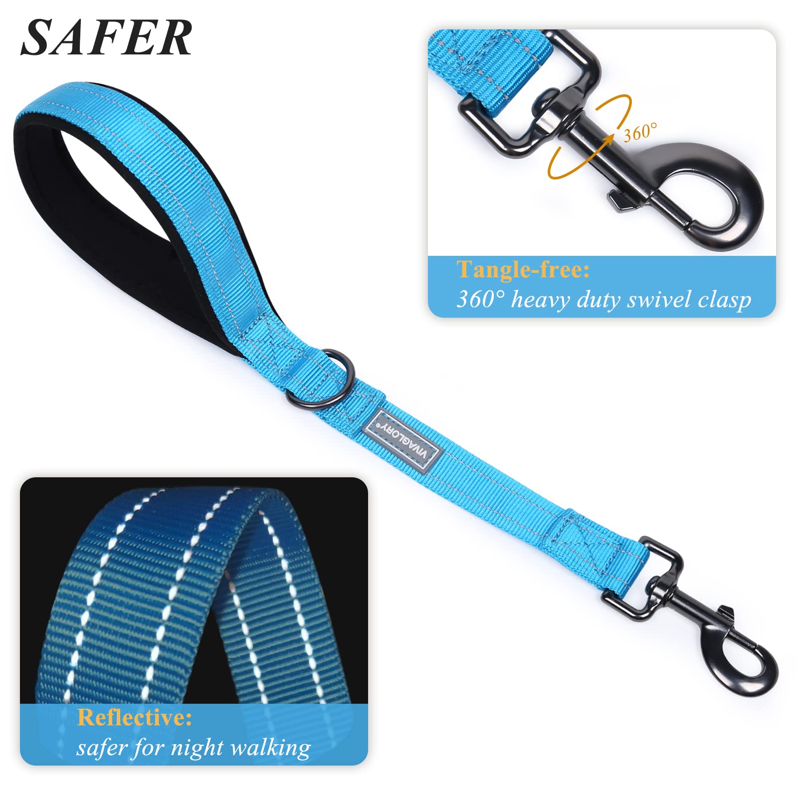 Vivaglory Short Dog Leash For Medium & Large Dogs, 18Inch, Lake Blue