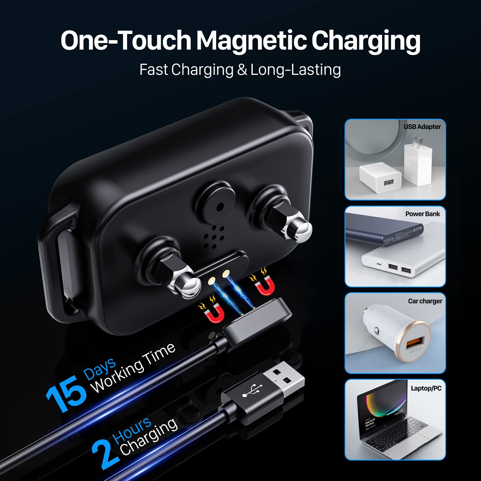 DINJOO Dog Bark Collar - Rechargeable Smart Anti-Barking Training Collar for Large, Medium & Small Dogs with 8 Sensitivity Levels - Black