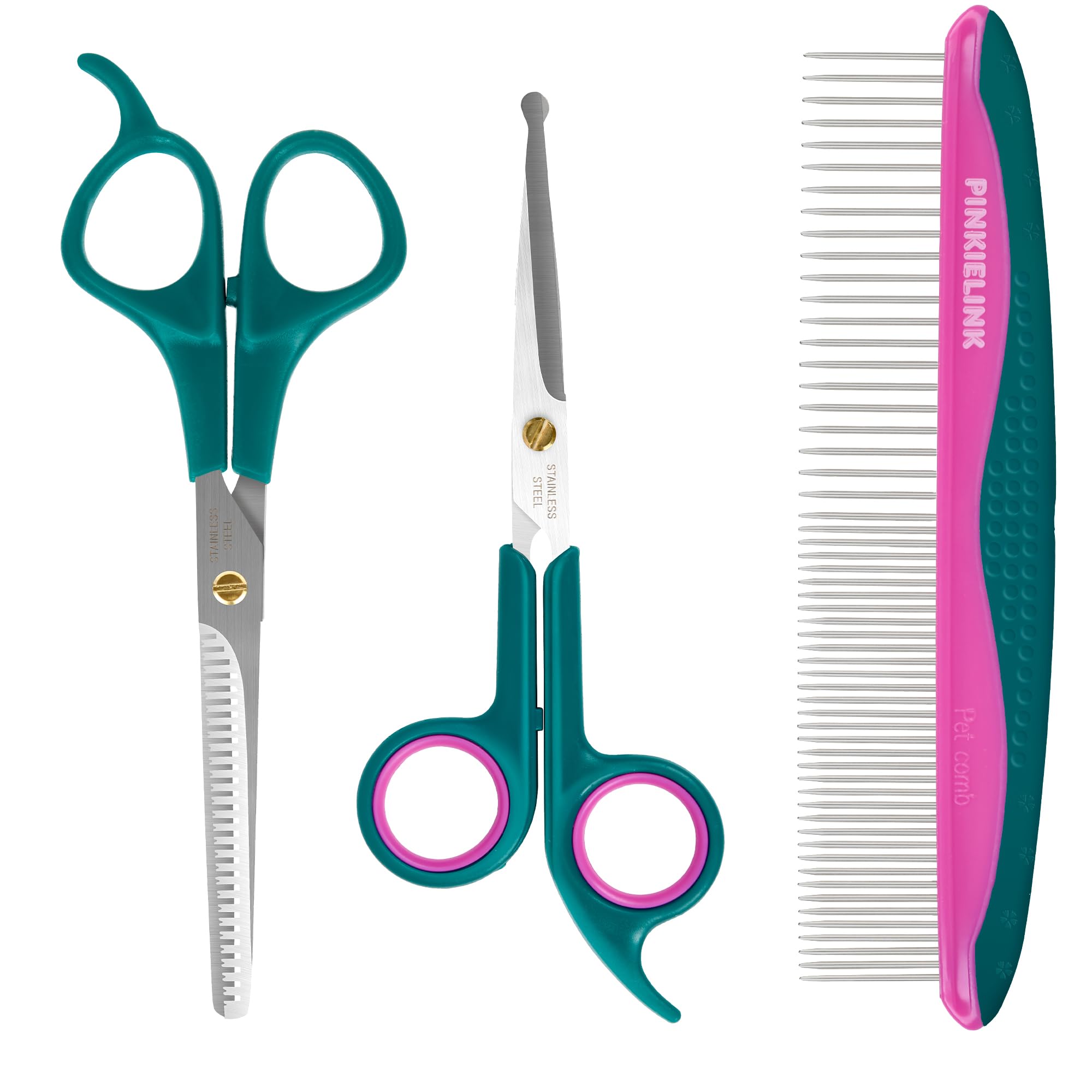 Professional Pet Grooming Kit, Stainless Steel Dog & Cat Grooming Shears With Rounded Tip Blades For Safe Fur Trimming, Thinning