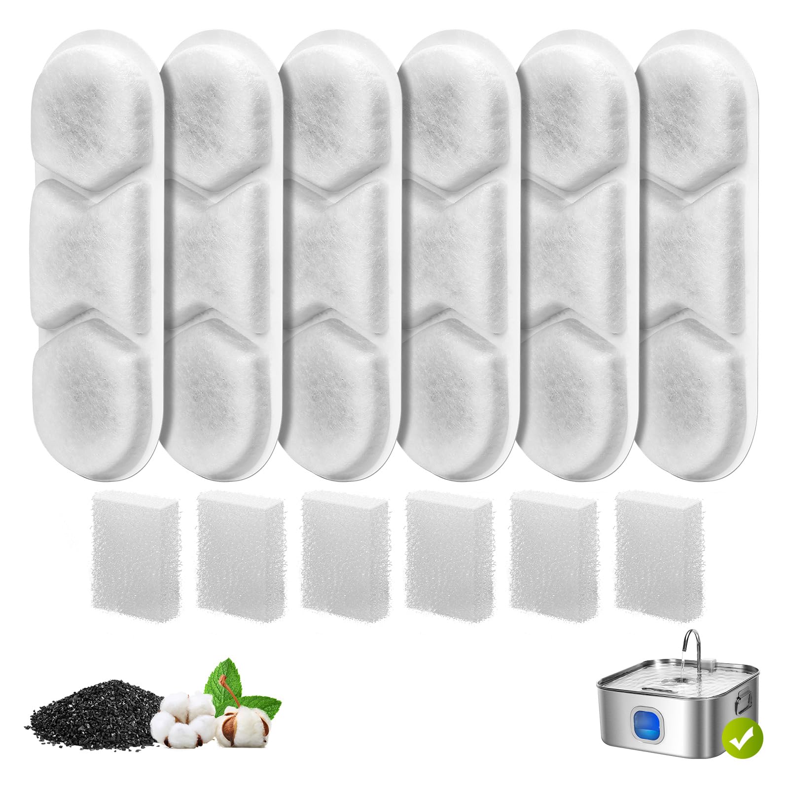 6 Pack Dog Water Fountain Replacement Filters for 410oz/3.2Gal/12L Pet Water Dispenser, ZEKIRY Pet Fountain Filter, 4-Layer Filt