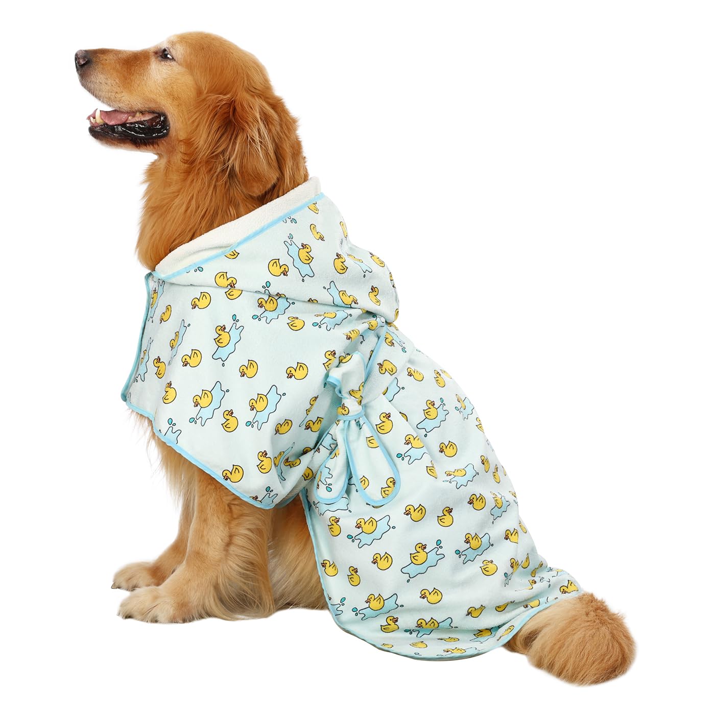 Hde Dog Bathrobe Super Absorbent Quick Drying Towel With Hood For All Dog Breeds Sizes S-Xxl - Rubber Duck Puddles - Xxl
