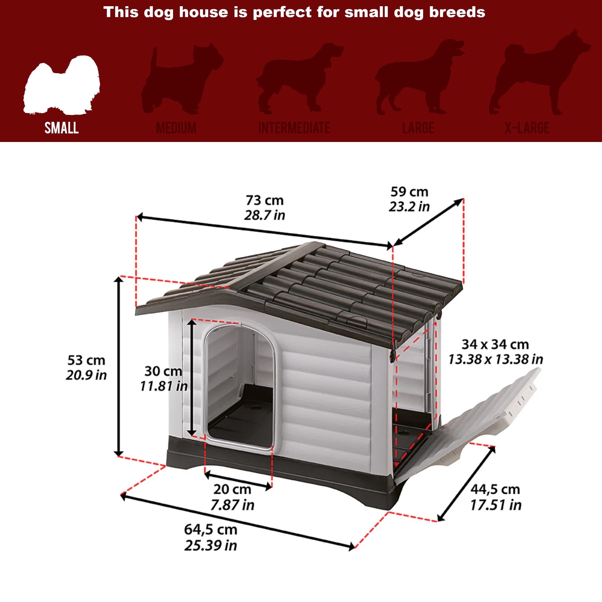 Ferplast Dog Villa Indoor and Outdoor Dog House for Small Dog Breeds, Measures 28.75L x 23.23W x 20.87H Inches, Ventilated with