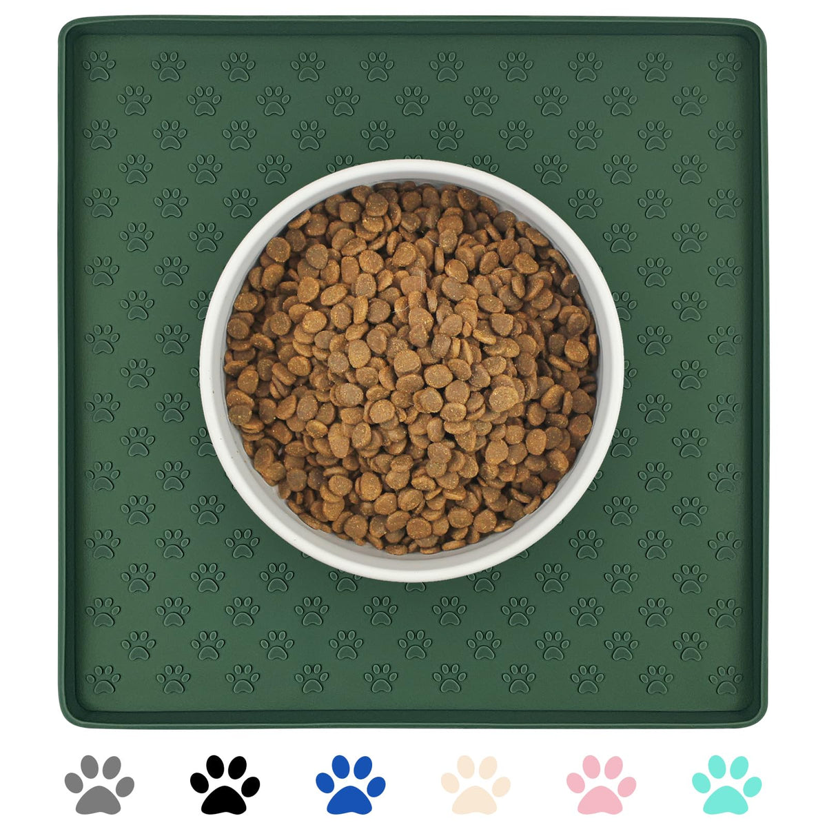 Ptlom Pet Placemat For Dog And Cat, Waterproof Silicone Pet Feeding Bowl Mats For Food And Water, Small Medium Large Dogs Mat Prevent Residues From Spilling To Floor, Hunter, 11.8'X11.8'