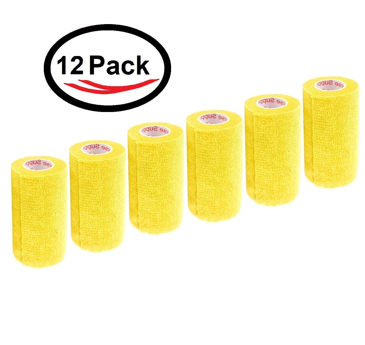 3 Inch Vet Wrap Tape Bulk (Yellow) (Pack of 12) Self Adhesive Adherent Adhering Flex Bandage Grip Roll for Dog Cat Pet Horse