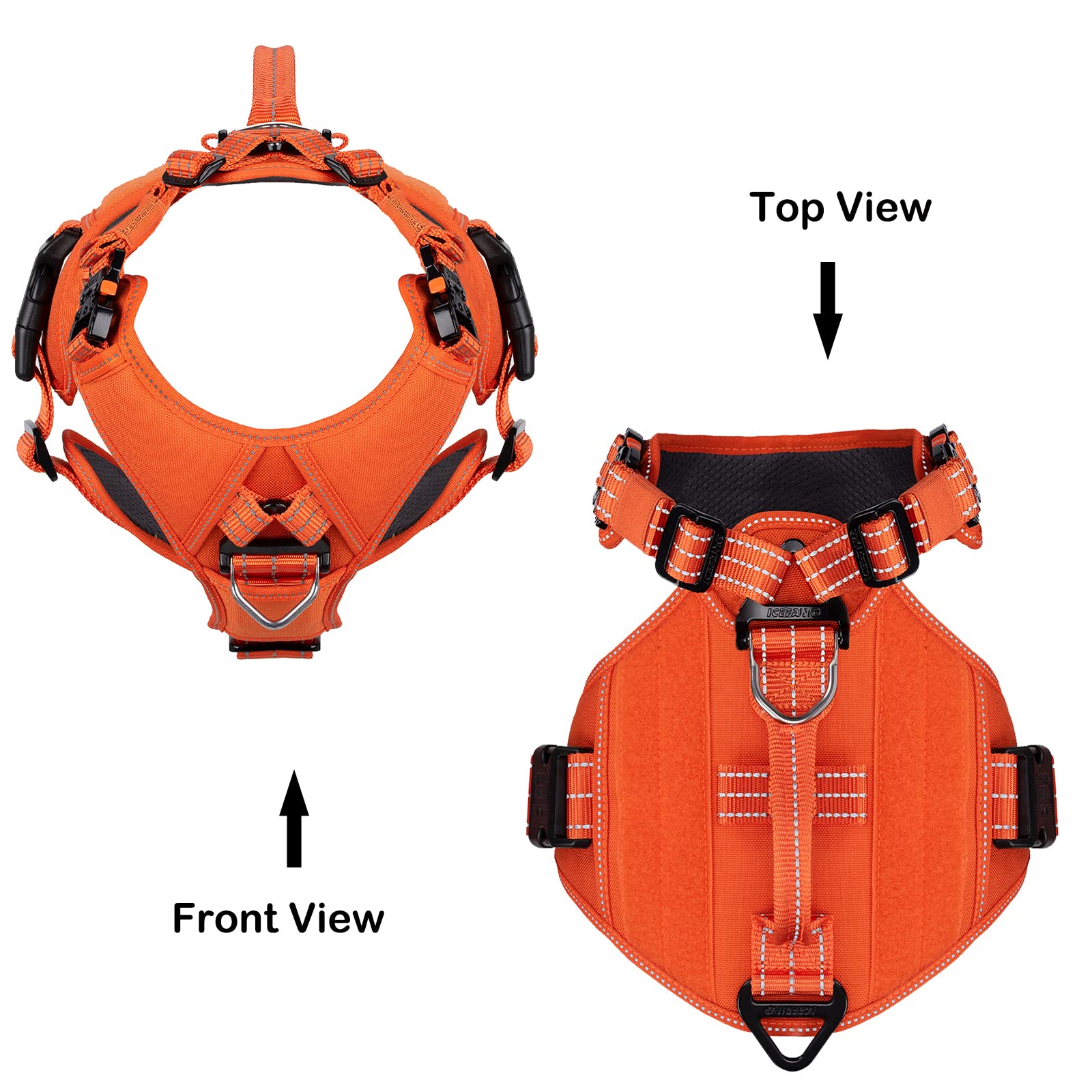 ICEFANG Tactical Dog Harness, Reflective, No-Pull, Adjustable, Medium, Orange, Model n8