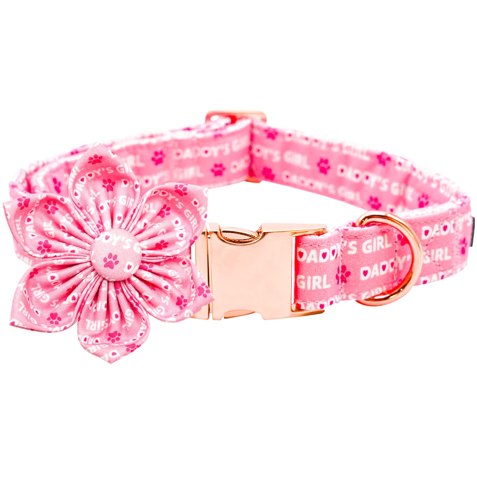 Lionheart Glory Valentine'S Day Dog Collar With Flower For Large Dogs - Pink With Bowtie, Spring Pet Collar Flowers