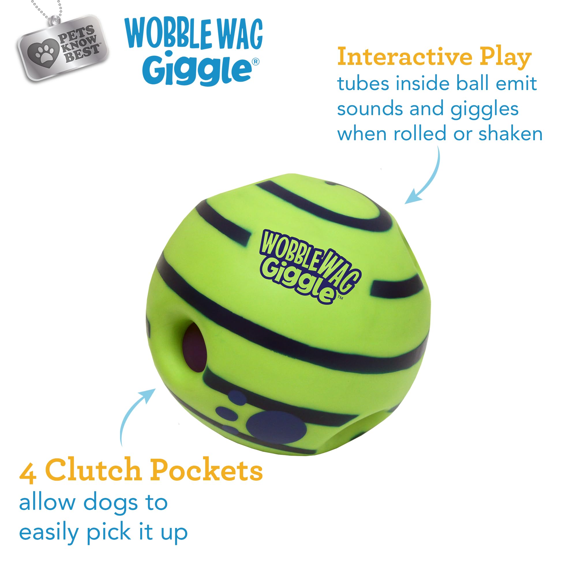 Wobble Wag Giggle Ball - Interactive Green Dog Toy with Fun Giggle Sounds for Playtime - As Seen On TV, One Size