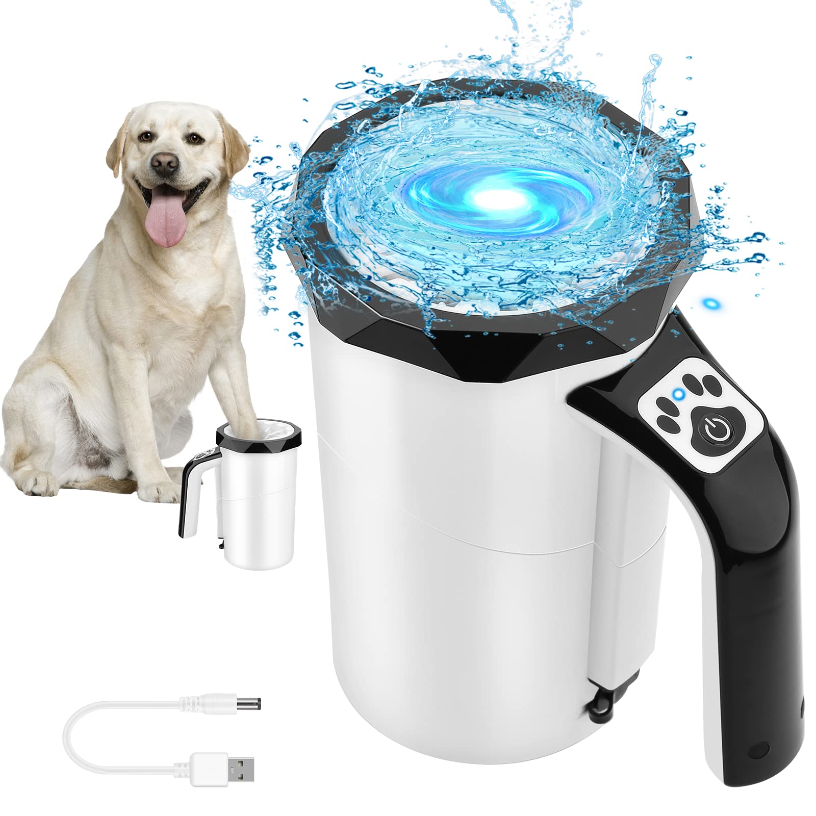 MYPIN Rechargeable Automatic Dog Paw Cleaner, Black - Portable Pet Paw Washer Cup with Soft Silicone Brush, 7.4V High Power, Sui
