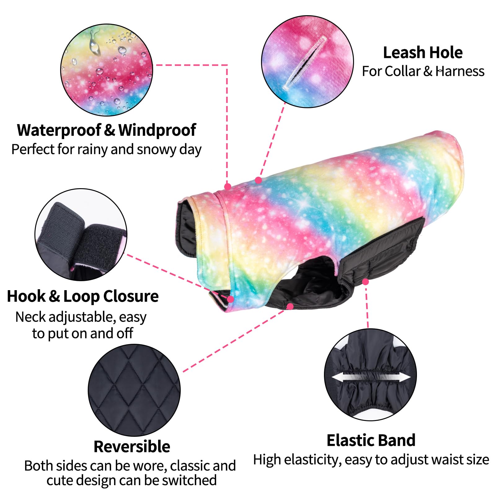 Cutebone Reversible Dog Jacket - Windproof & Waterproof, Thick & Soft Winter Coat For Small To Large Dogs, Vest With Leash Hole