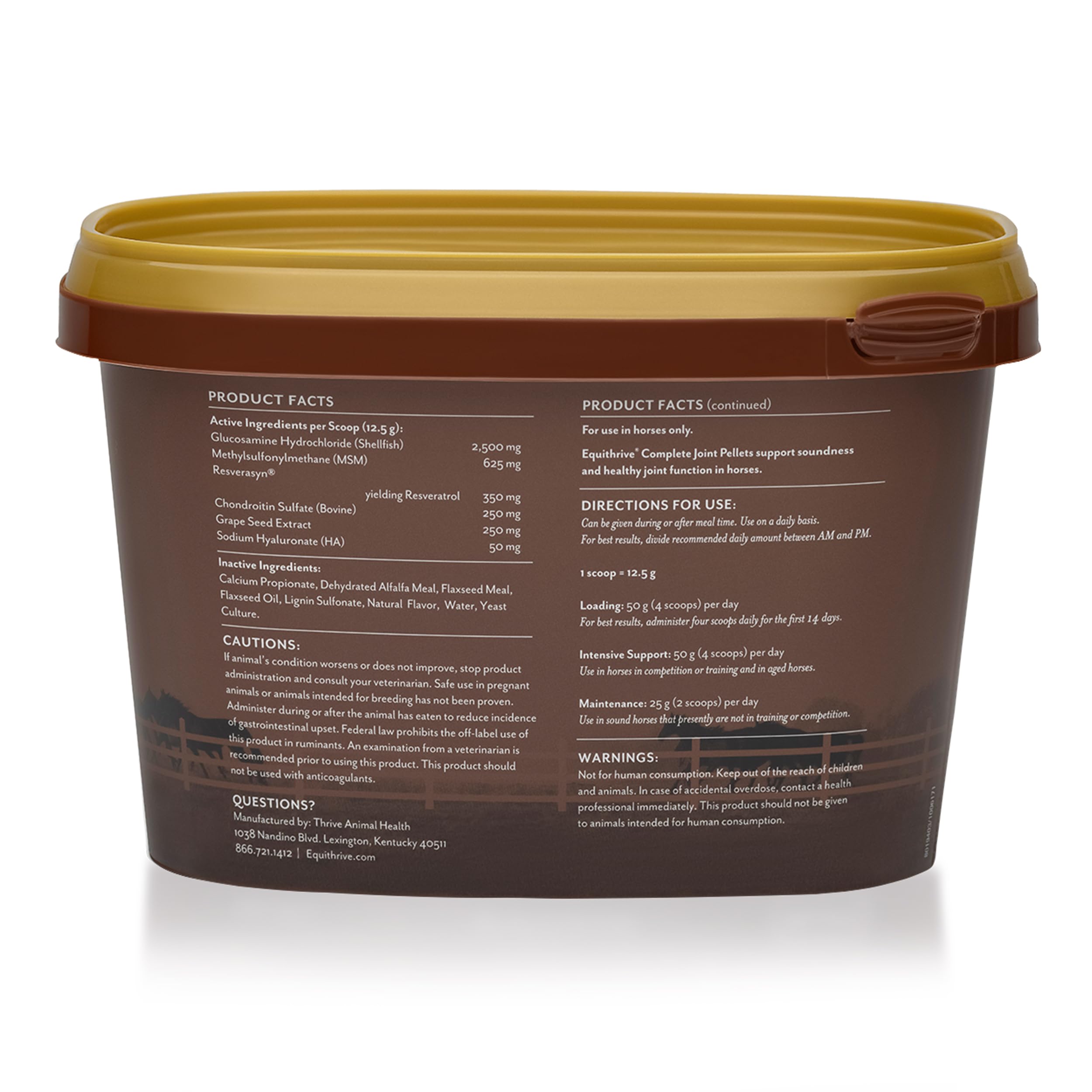 Equithrive Complete Joint Supplement Pellets with Resveratrol, Glucosamine, Chondroitin, Hyaluronic Acid and MSM for Horses, 1.6