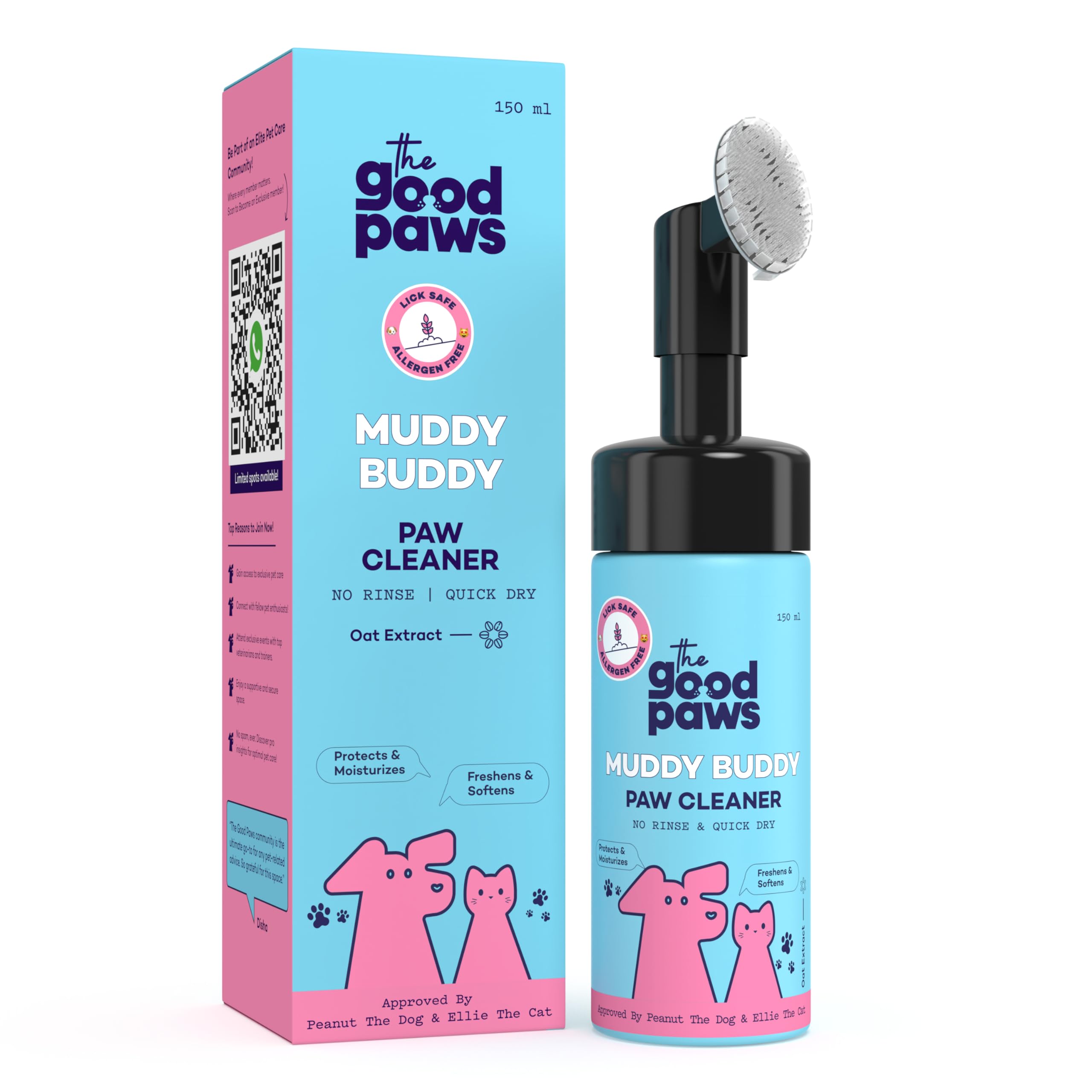 The Good Paws Muddy Buddy Paw Cleaner For Dogs & Cats, No Rinse Foaming Cleanser, Quick Dry, Lick Safe, Allergen Free, Protects 