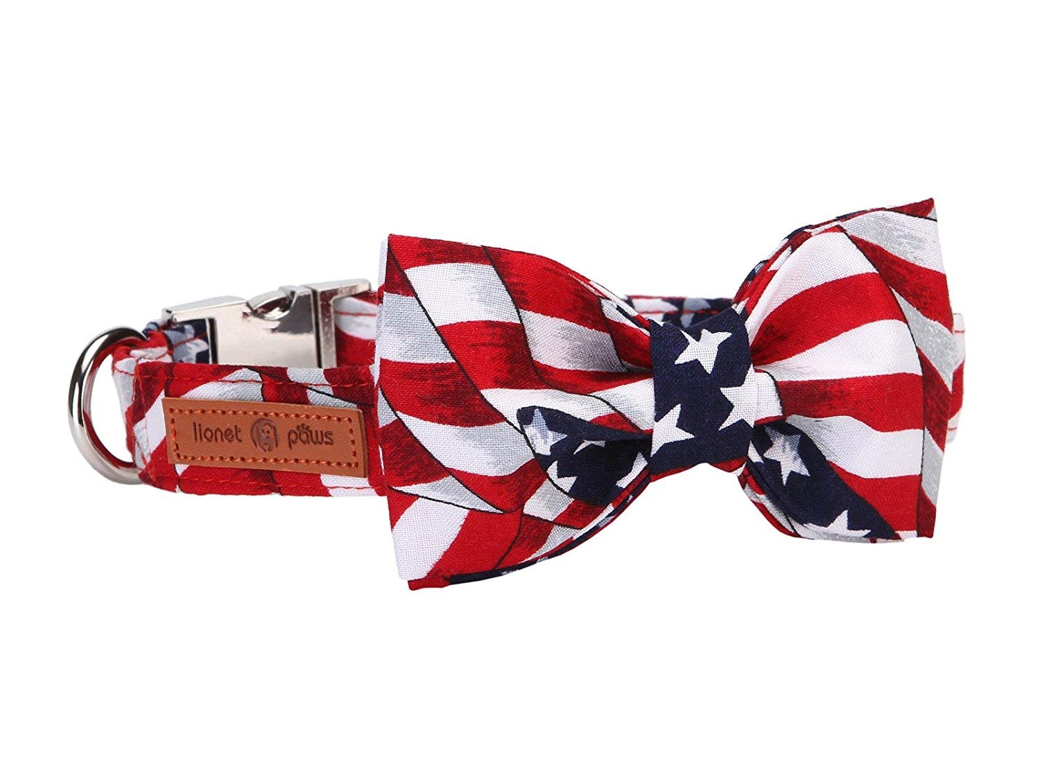 Lionet Paws Patriotic Dog And Cat Collar With Bowtie, 4Th Of July, Soft And Comfortable, Adjustable Collar For Puppies And Cats,