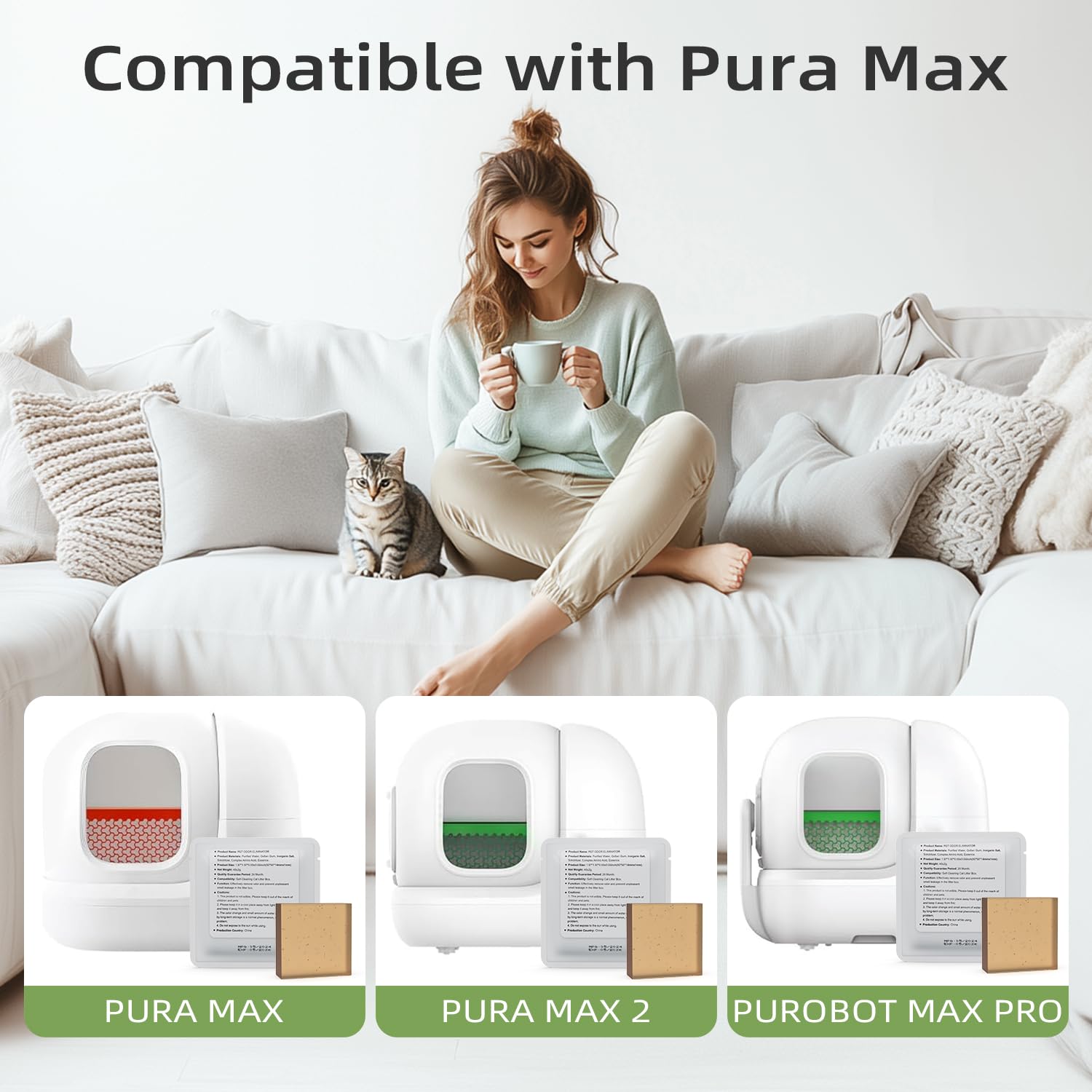 Waatoos Smelling Fresh With N50 Odor Eliminator Exclusive For Pura Max Automatic Self-Cleaning Cat Litter Box - Cat Toilet Odor