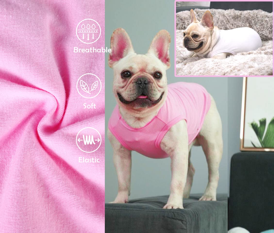 Sychien Dog Pink White Shirts,Soft Blank Cotton Tee-Shirt for Boy Girl Dogs,Plain Small Clothes,S Pink White