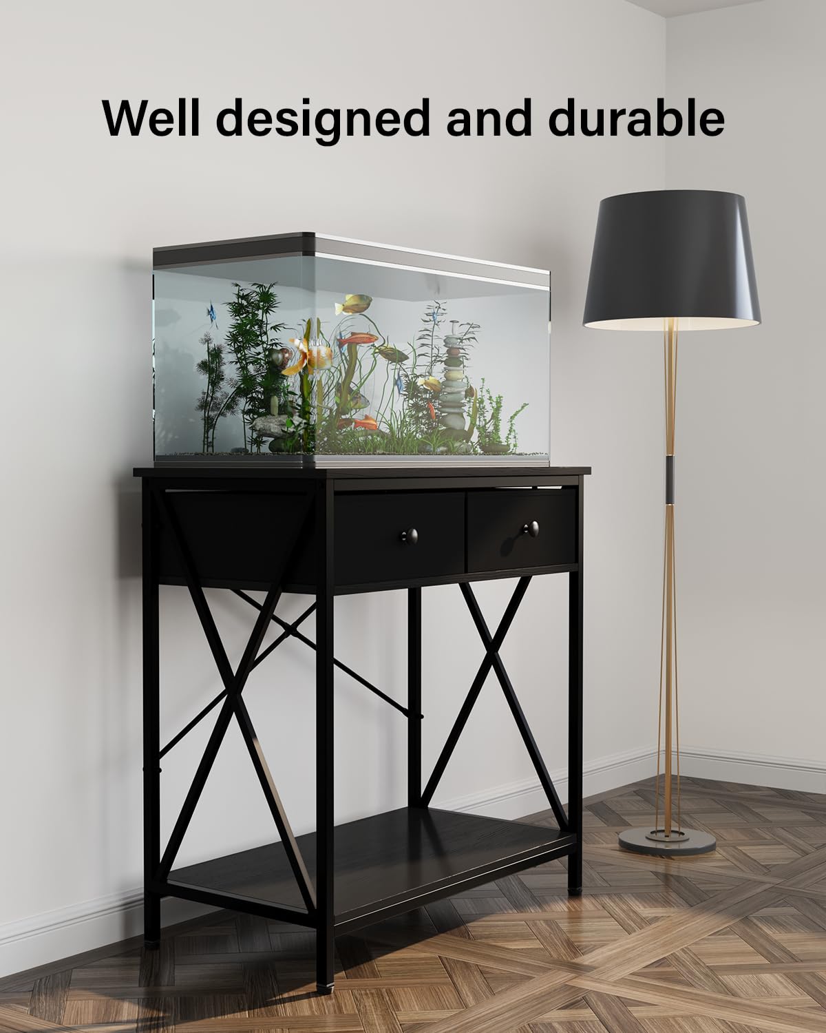 FILKO Fish Tank Stand 29 Gallon: Sturdy Aquarium Stand with Accessories Storage - Metal Fish Tank Table for 20-29 Gallon Reptile