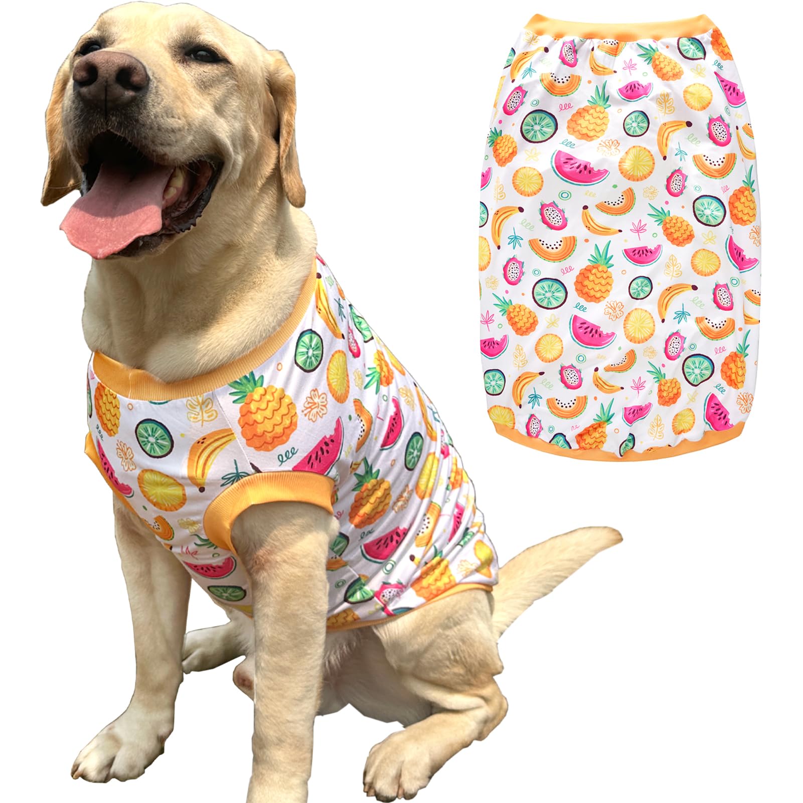 Dog Sleeveless T Shirt Yellow Fruits Prints Vest Shirt Soft Stretchy Summer Clothes For Extra Large Dog Boys Girls Shirt 2X-Larg