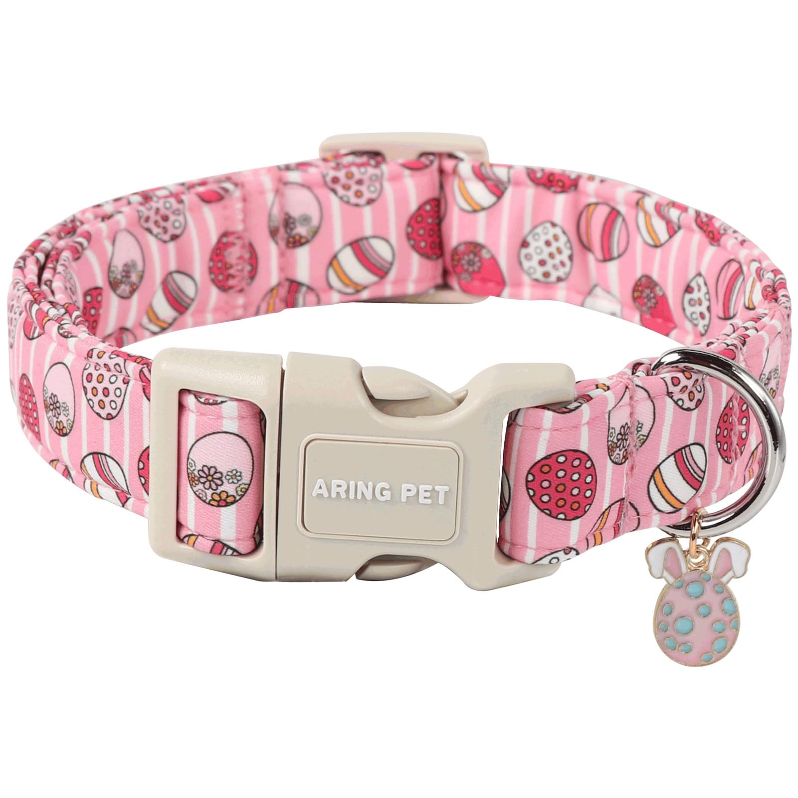 Aring Pet Easter Dog Collar-Cute Easter Eggs Dog Collar, Adjustable Easter Pink Striped Pet Collars Puppy Collar With Quick Rele