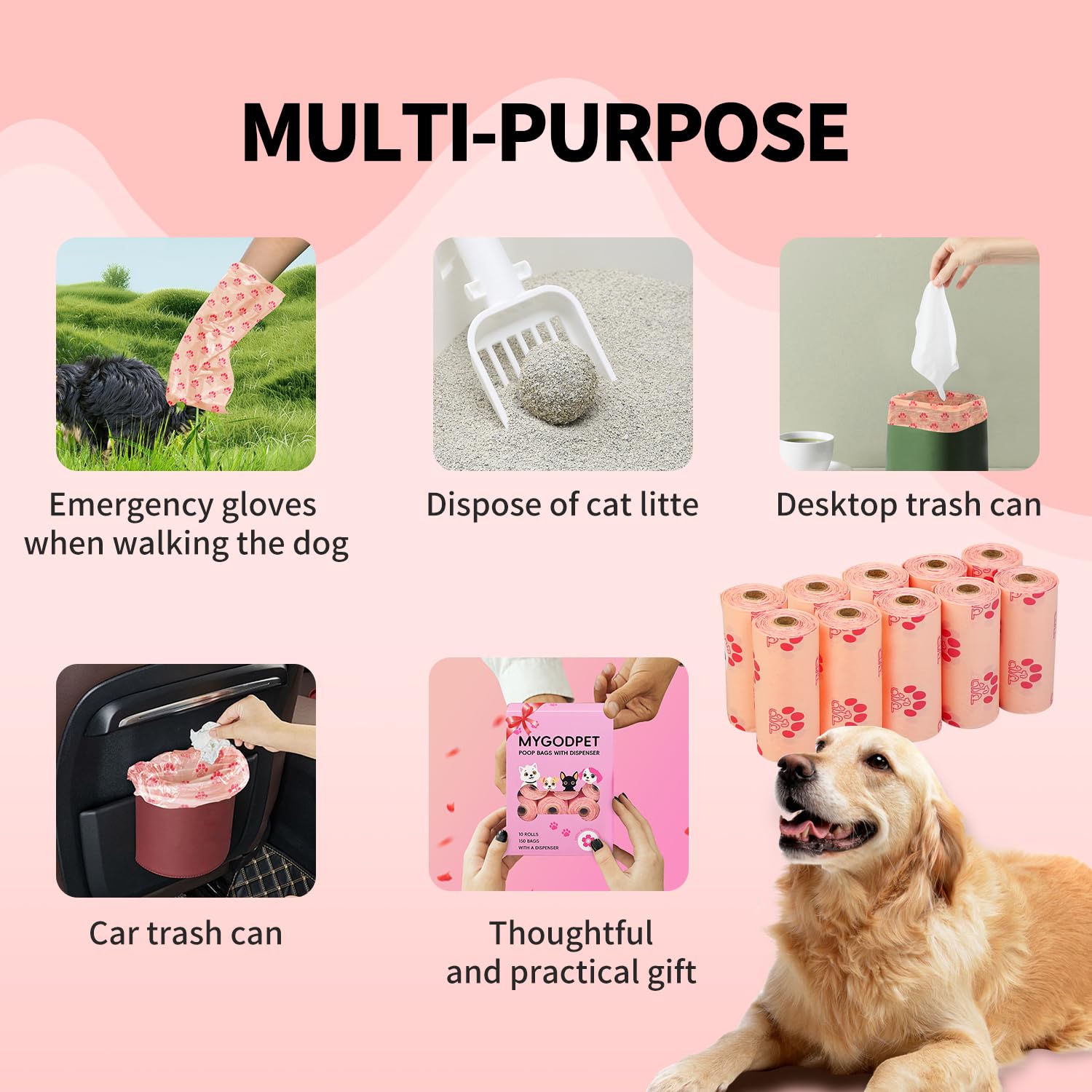 Mygodpet Dog Poop Bags Rolls 300 Count Biodegradable Poop Bags Refills For Dog And Cat Cherry Blossom Scented Dog Waste Bag Leak