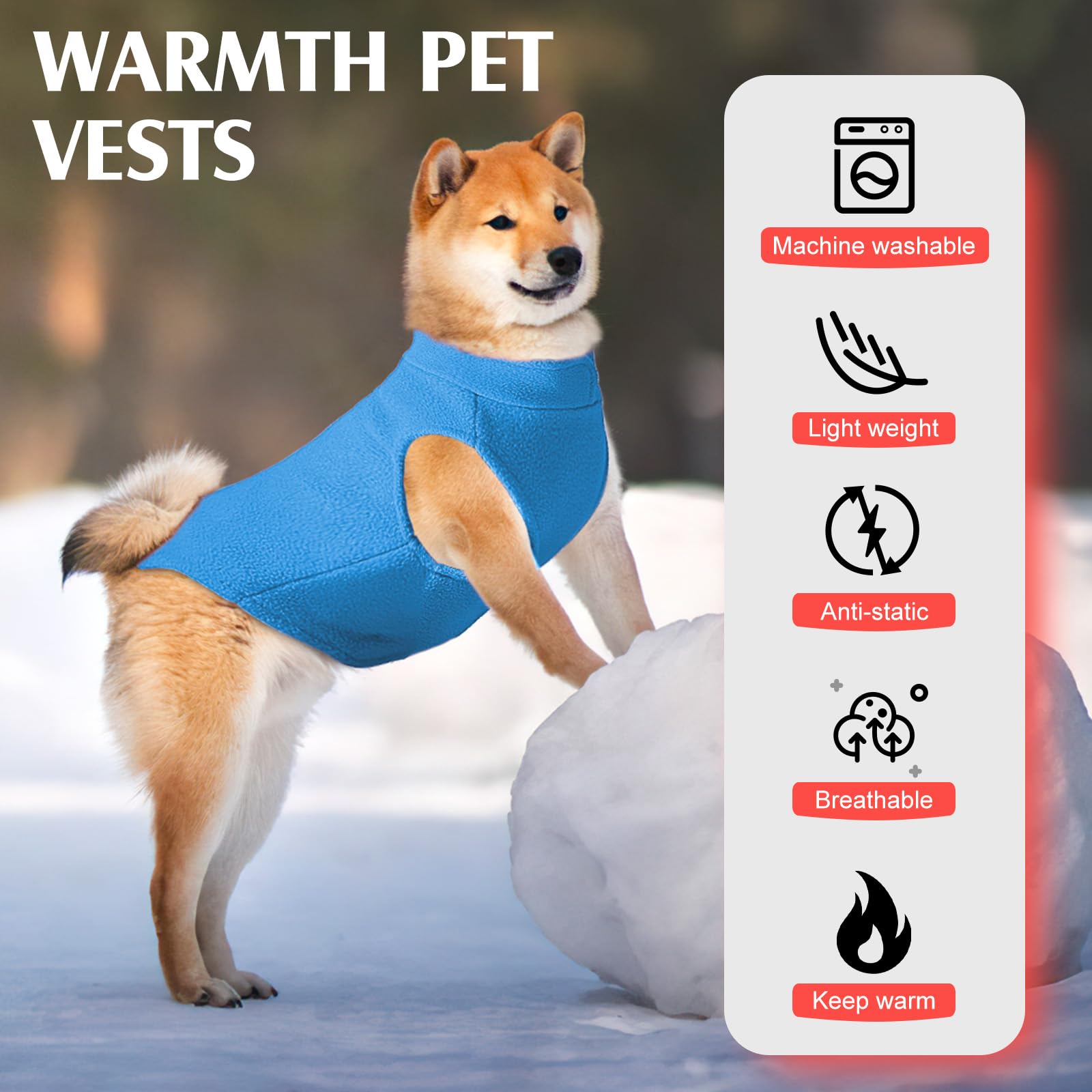 Fleece Dog Sweater Vest - Warm & Stretchy, Winter Dog Jacket With D Ring Leash (Blue, M)