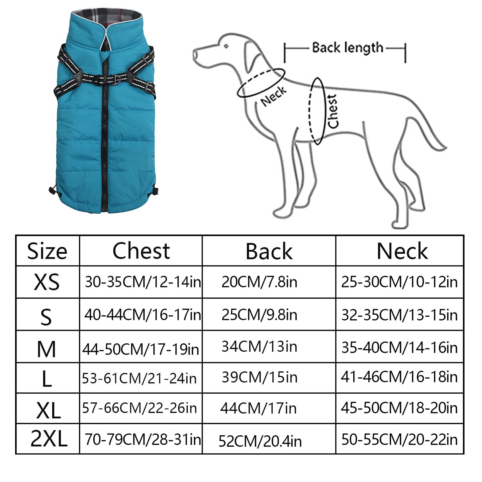 Winter Warm Coat Geyecete Waterproof Dog Winter Jacket With Harness Traction Belt,Pet Outdoor Jacket Dog Autumn And Winter Clothes For Medium, Small Dog-Blue-Xs