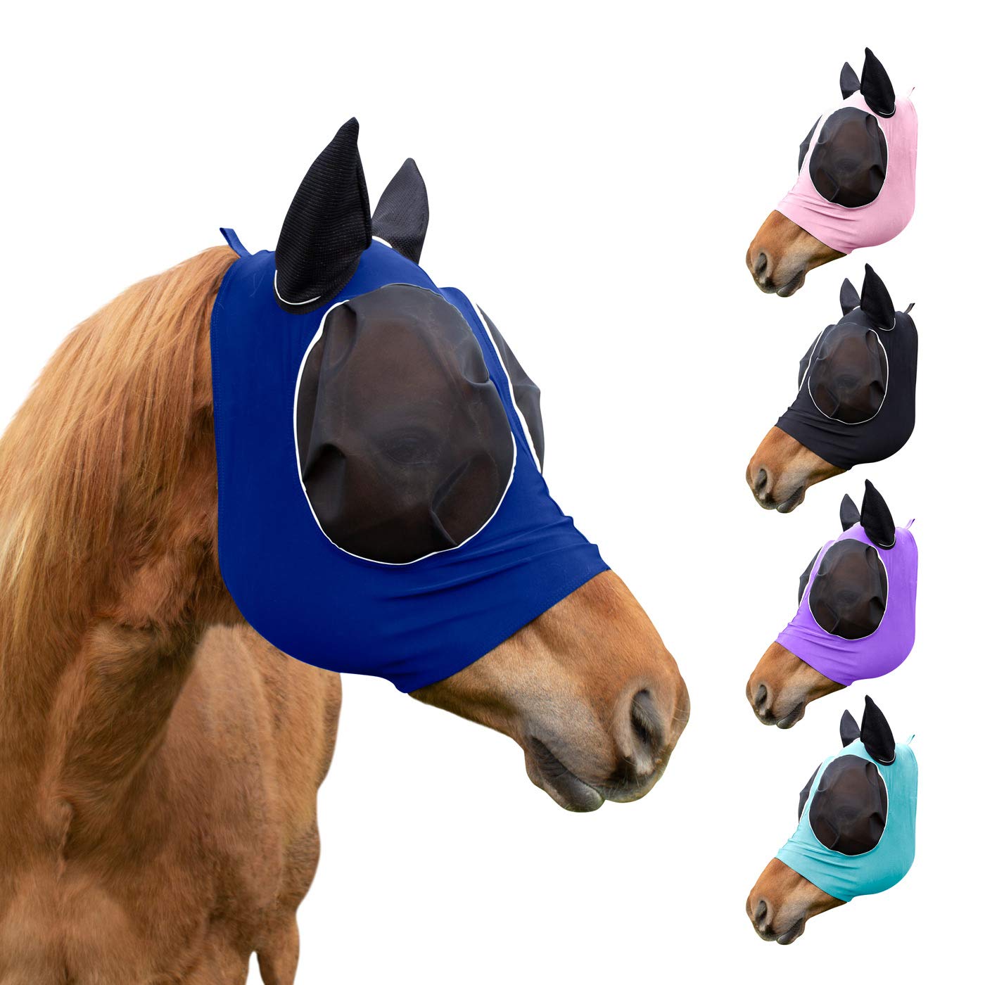 Derby Originals Reflective Lycra Fly Mask with 1 Year Warranty Mesh Eyes and Ears,Royal Blue,Medium (Cob/Arabian),72-7177-RBL-ME