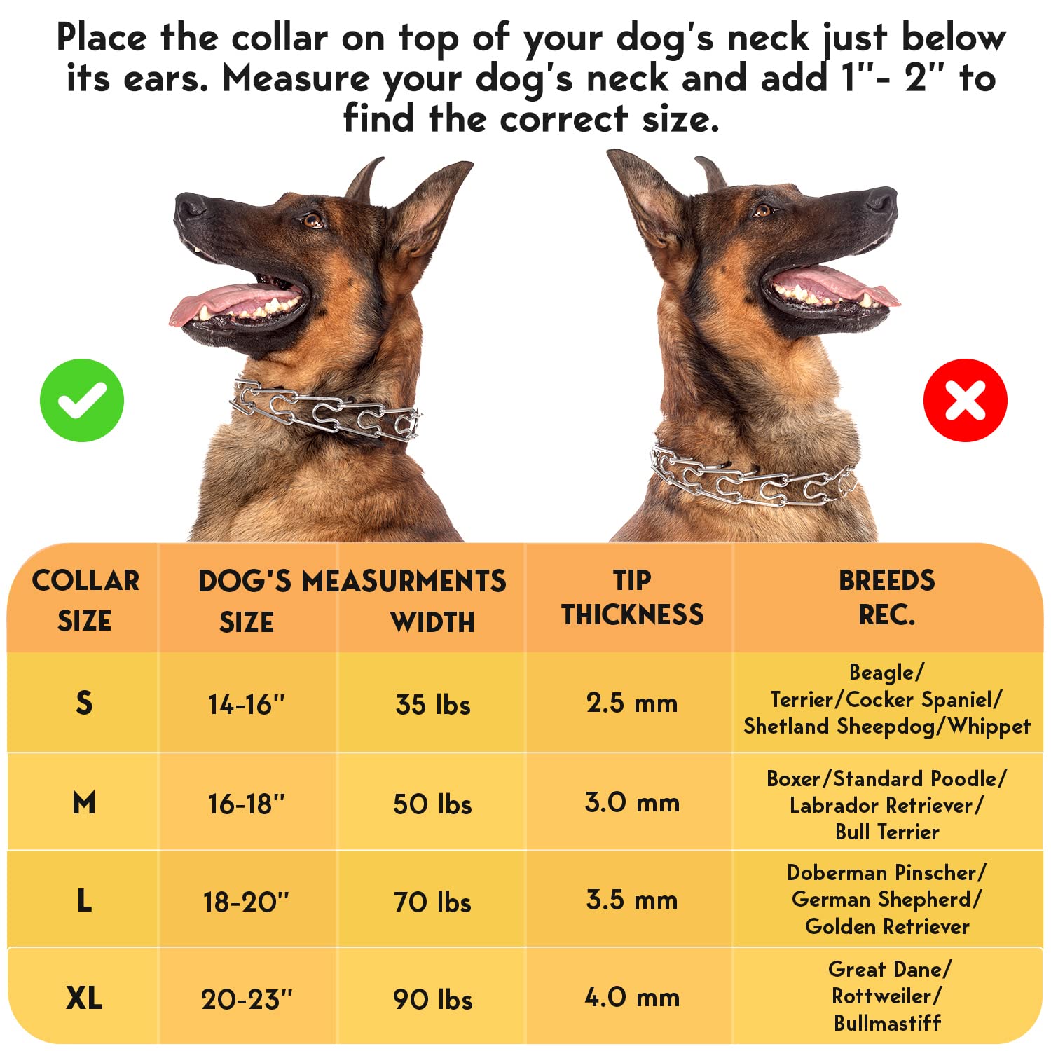 Petjett Prong Collar For Dogs - No Pull Choke Collar For Dogs, Pinch Collar For Dogs, Dog Training Collar & Dog Walking Tool For Small, Medium, Or Large Breed - Stainless Steel Metal Dog Choker Chain