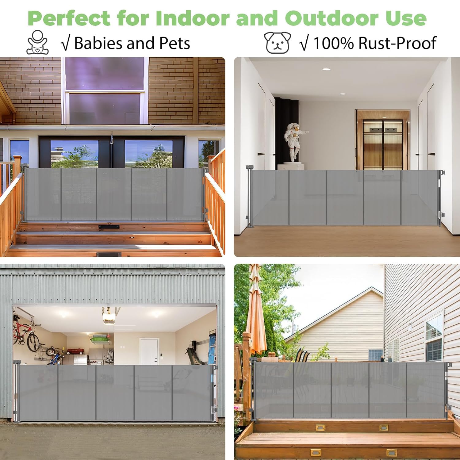 96 Inch Wide Reinforced Retractable Dog Gate with Support Rods - Prevent Crawling Under, Extra Long Retractable Baby Gate Large