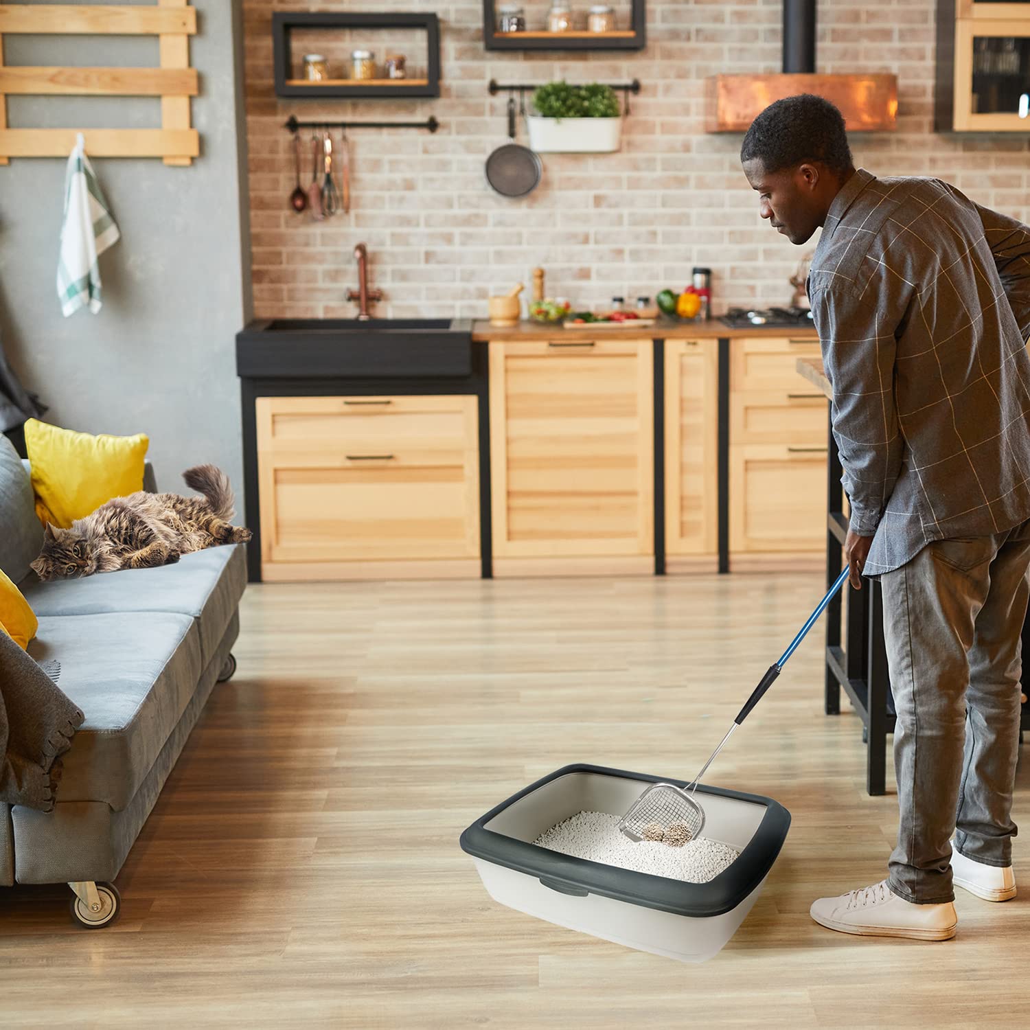 Sand Dipper Square Cat Scoop - Stainless Steel Long Handle Cat Litter Scoop, 27' Reach (Junior)