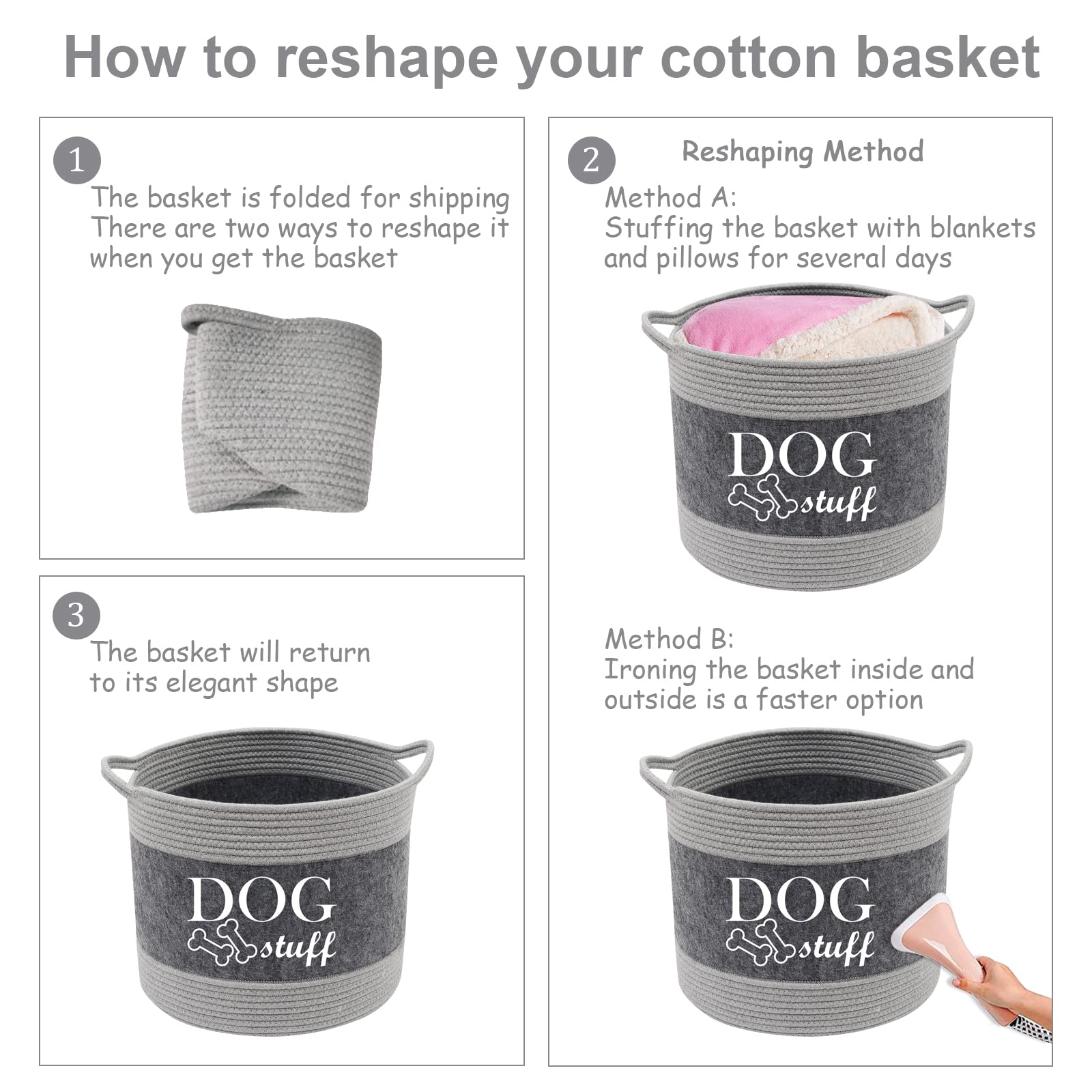 Morezi Cotton felt round dog toy box and dog toy basket storage with handle, doggie toy bin - Good idea for organizing pet toys,