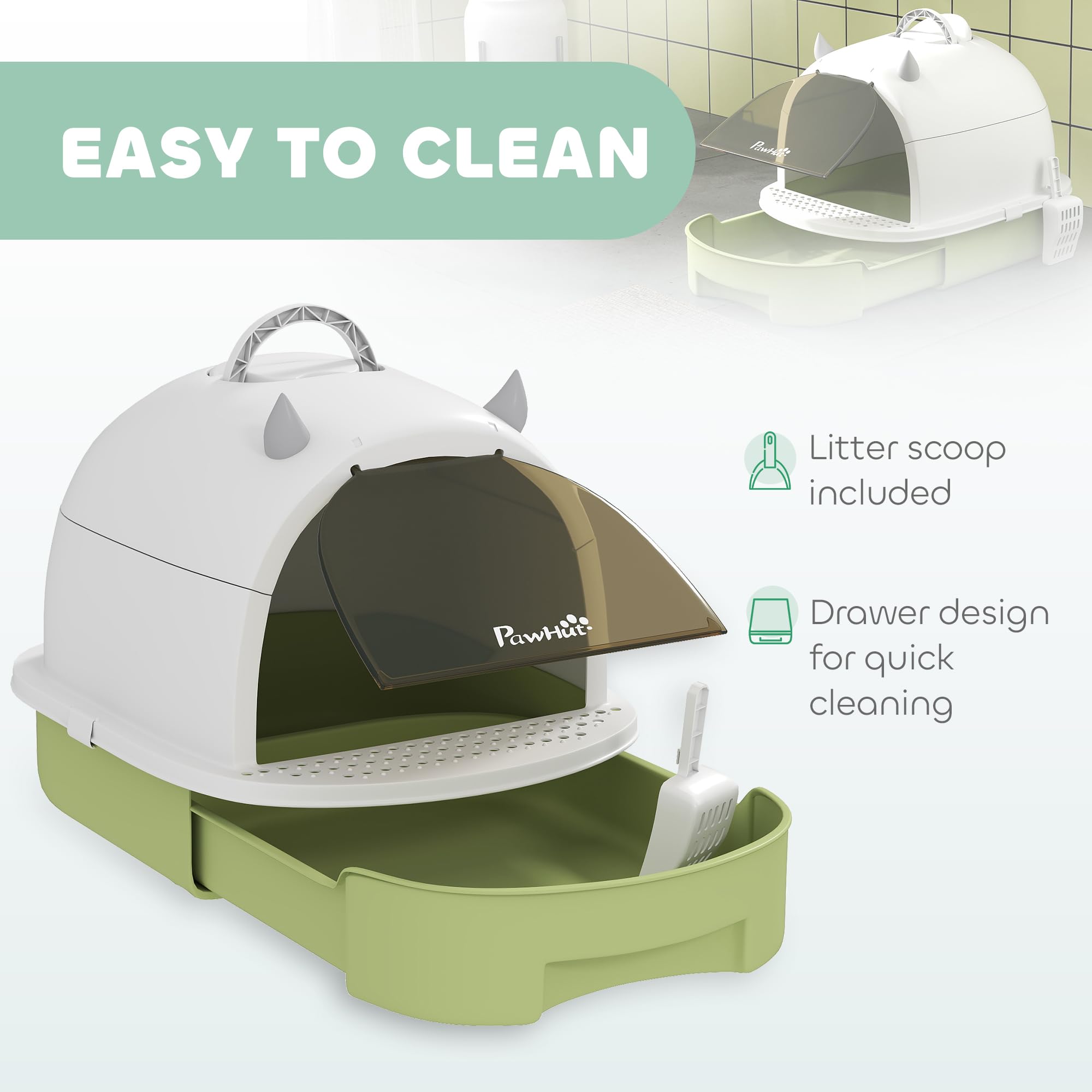 Pawhut Cat Litter Box, Covered Kitty Litter Box With Lid, Scoop, Deodorizing Bags For Odor Control, Privacy, Portable, Easy To C