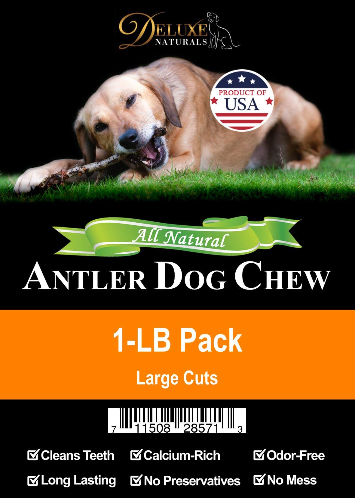 Deluxe Naturals Elk Antler Chews For Dogs | Naturally Shed Usa Collected Elk Antlers | All Natural A-Grade Premium Elk Antler Dog Chews | Product Of Usa, 1-Lb Pack Large Cuts
