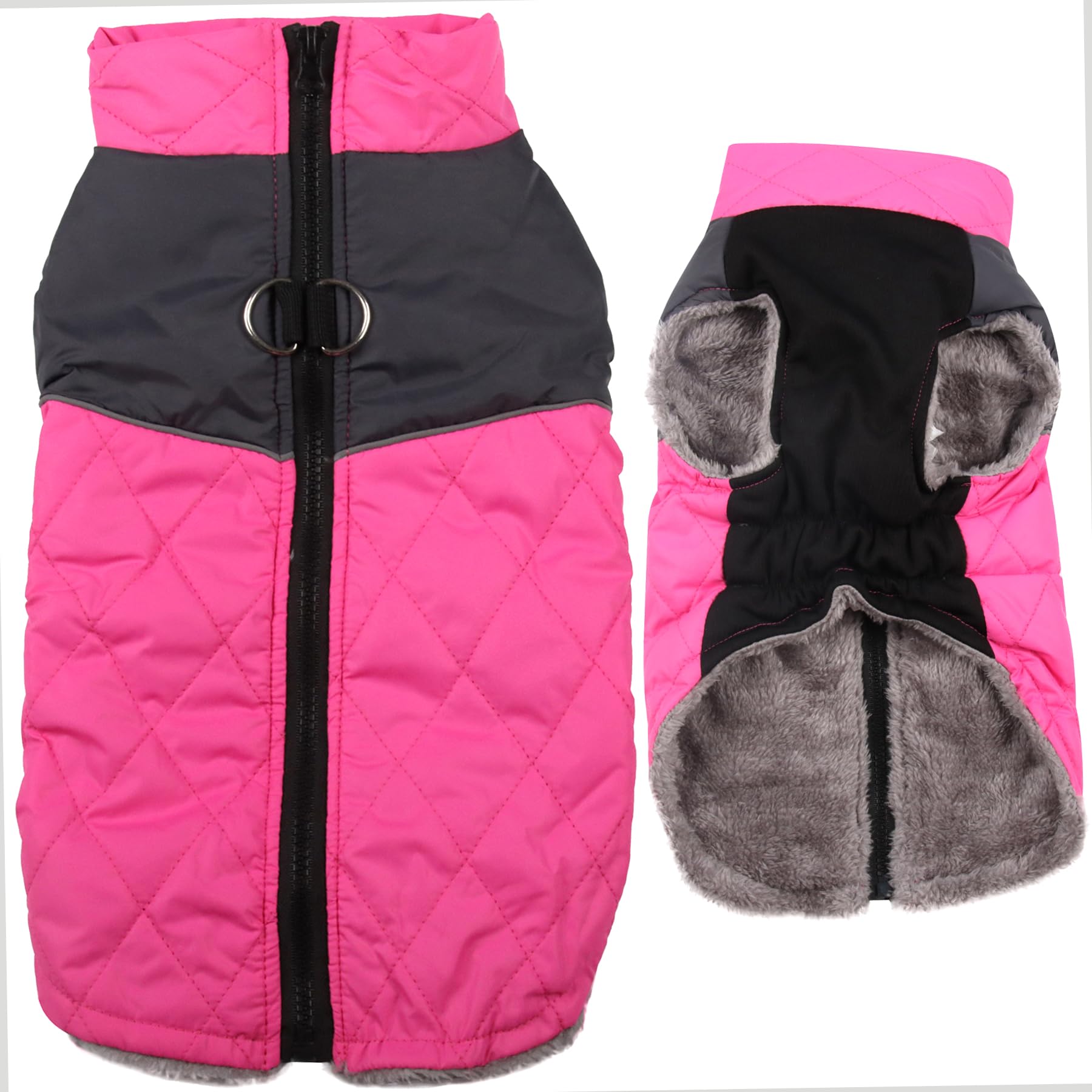 Joydaog Warm Fleece Dog Coats For Large Dogs,D-Rings Waterproof Puppy Jacket For Cold Winter,Pink Xxl