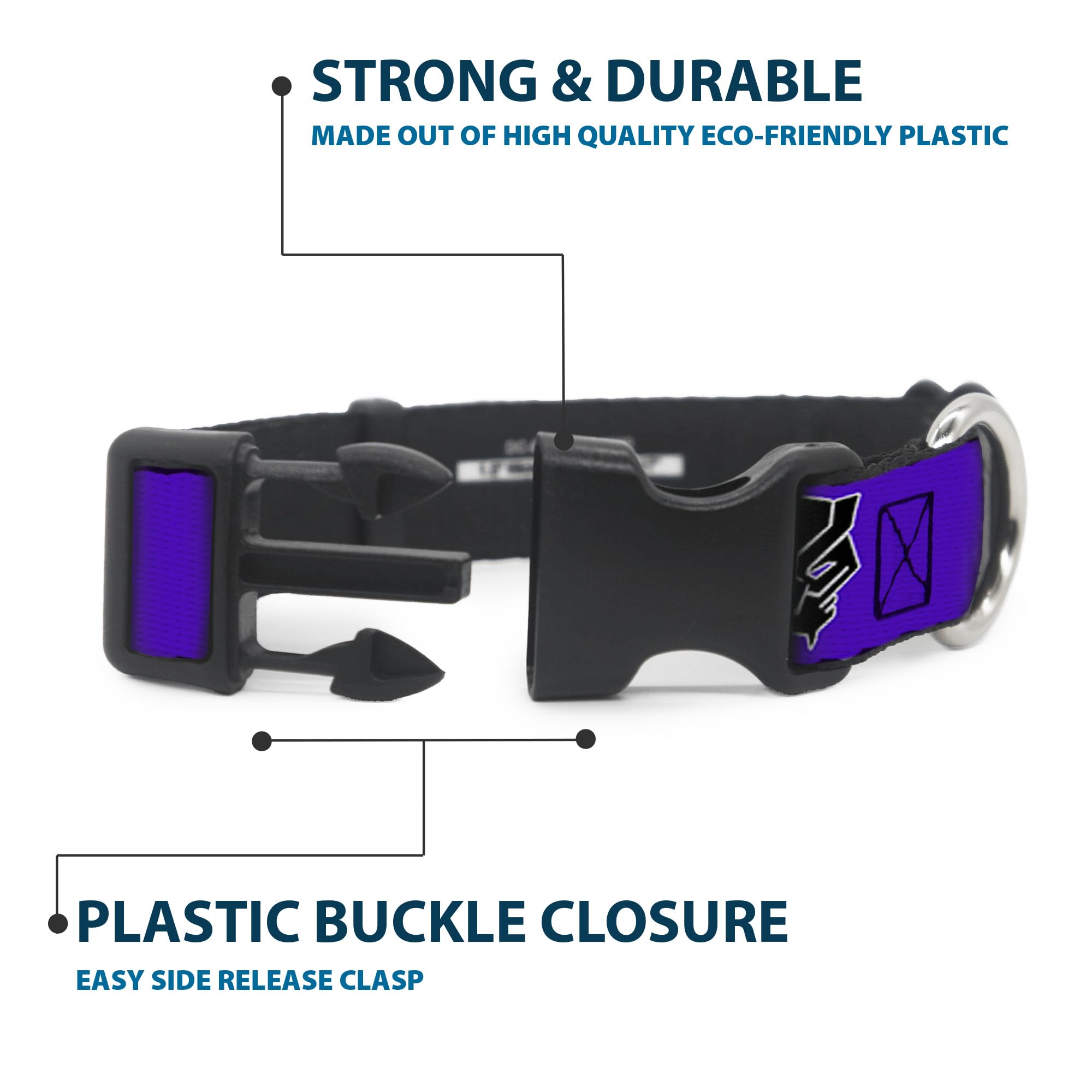 Buckle-Down Dog Collar Plastic Clip Black Panther Avengers Icon Purple White Black 6 To 9 Inches 0.5 Inch Wide